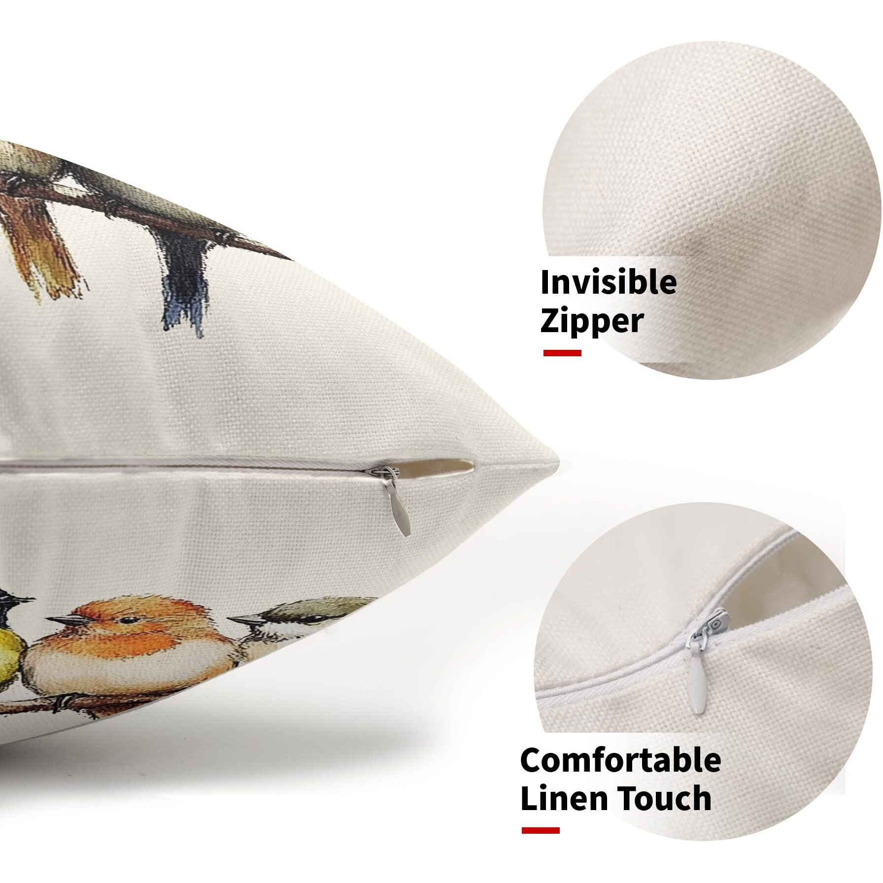 Oil Painted Birds Lumbar Pillow Covers 12X20 Inch Set Of 2 Cute Spring Summer Bird Rustic Decorative Pillow Cases Outdoor Linen Square Cushion Cover Farmhouse Decor For Bedroom Home Sofa Couch Bed