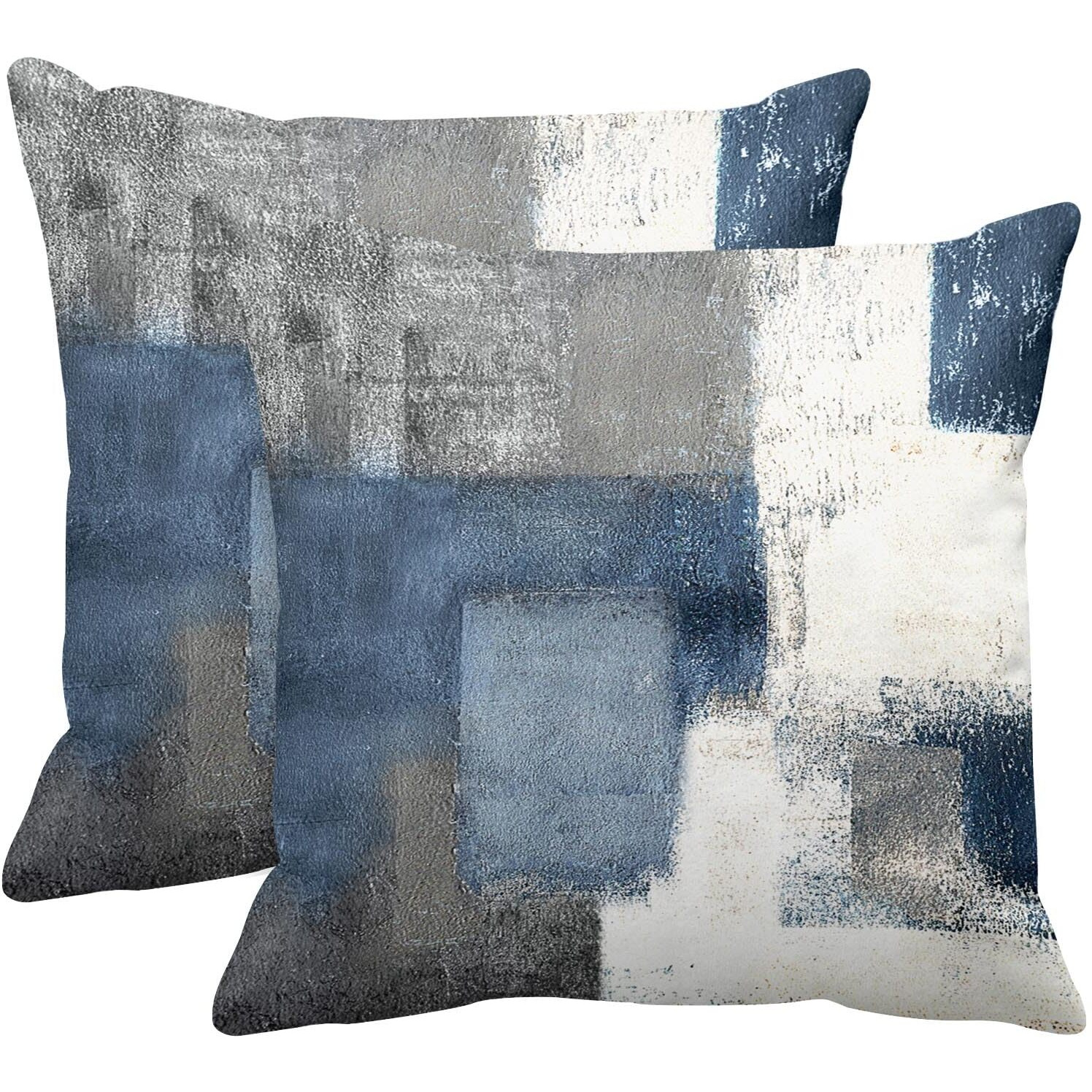 Britimes Throw Pillow Covers Modern Home Art Decor, 18 X 18 Inches Set Of 2 Pillow Cases Decorative, Abstract Oil Painting Pillowcases For Bedroom, Living Room, Cushion Couch Sofa, Navy Blue White