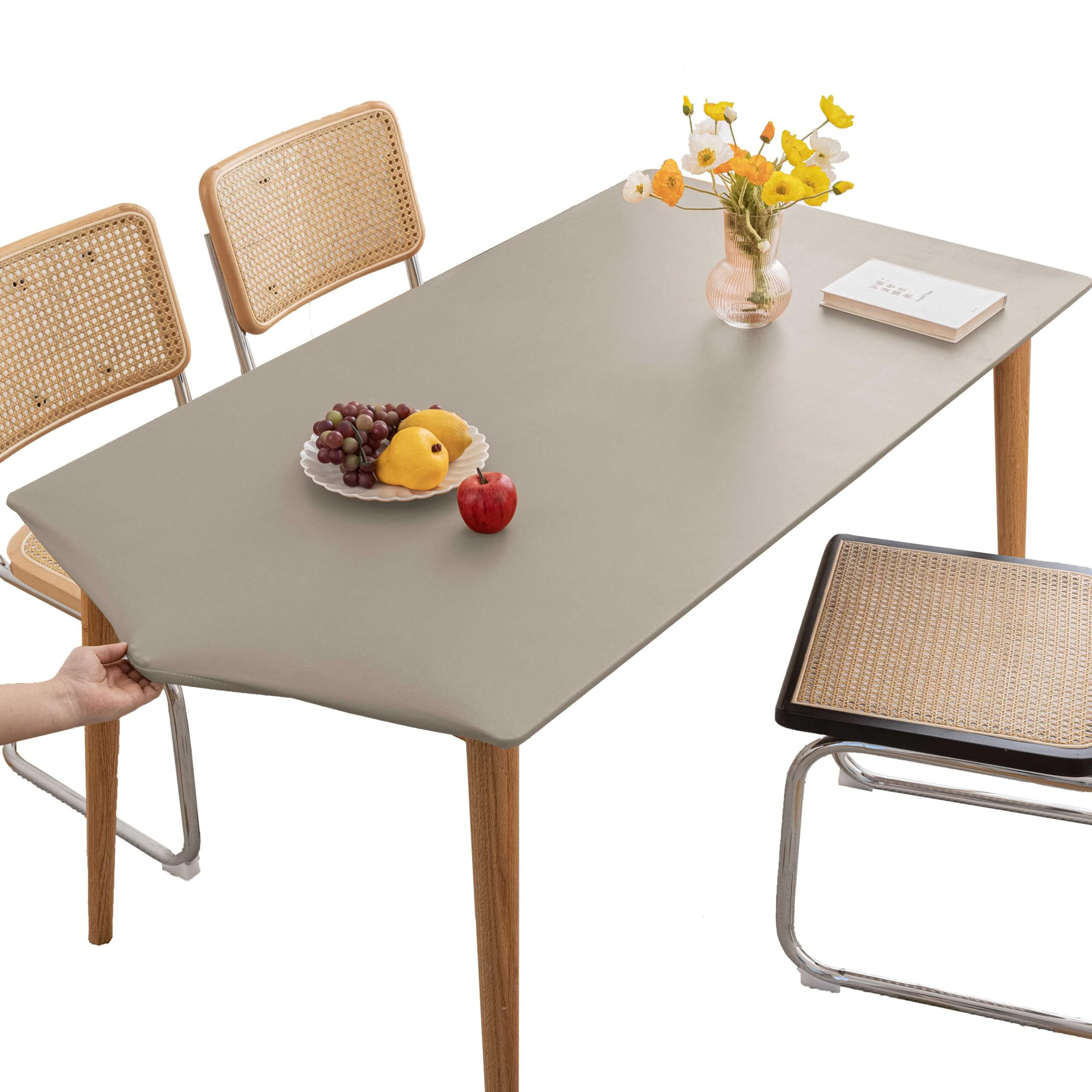 Huierxun Pu Stretch Fitted Rectangle Tablecloth With Elastic Edge 24 X 47 Inch Waterproof Oil Proof Table Cloth Wipeable Table Cover For Indoor Outdoor Furniture Protect (Grey,24"&quotX47"")