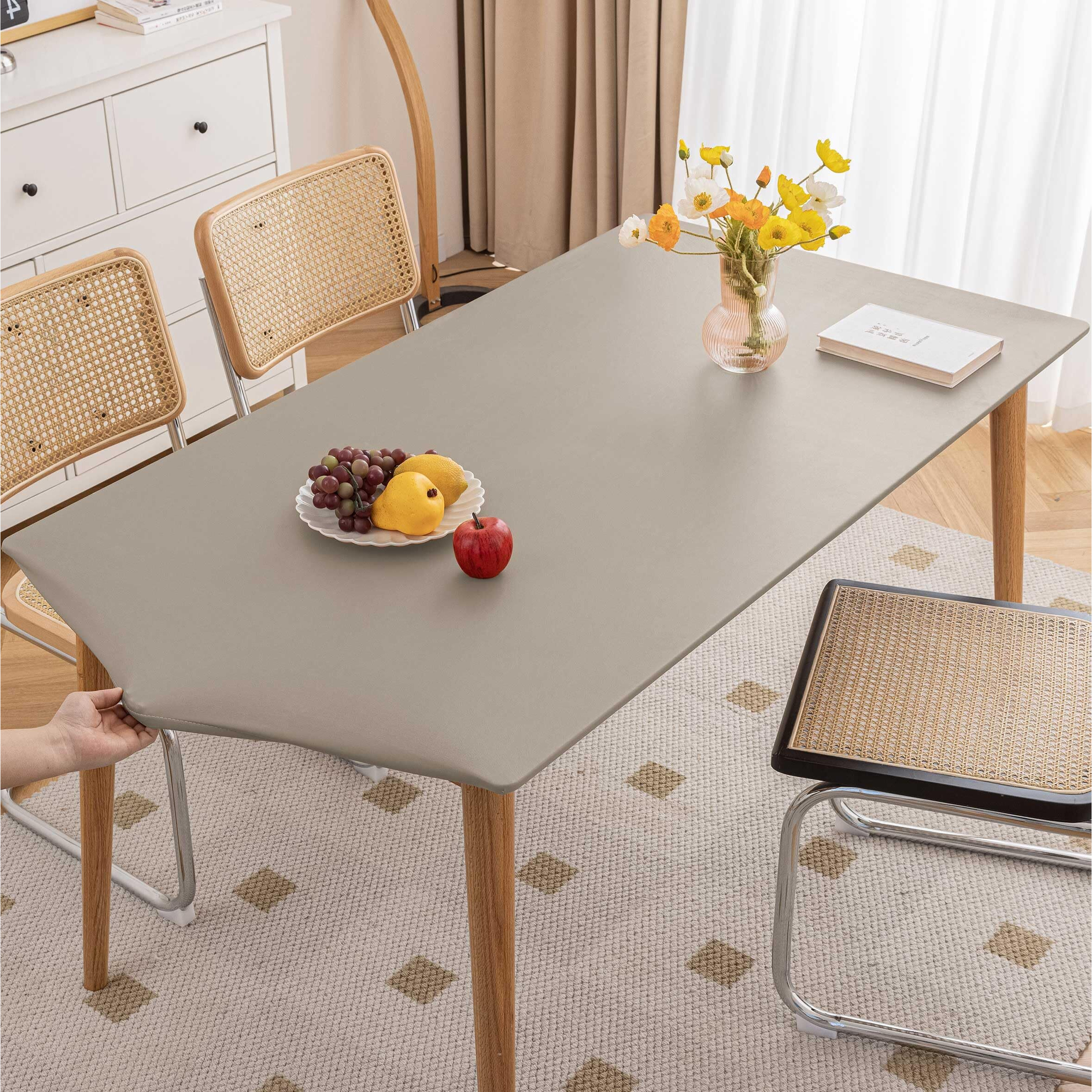 Huierxun Pu Stretch Fitted Rectangle Tablecloth With Elastic Edge 24 X 47 Inch Waterproof Oil Proof Table Cloth Wipeable Table Cover For Indoor Outdoor Furniture Protect (Grey,24"&quotX47"")