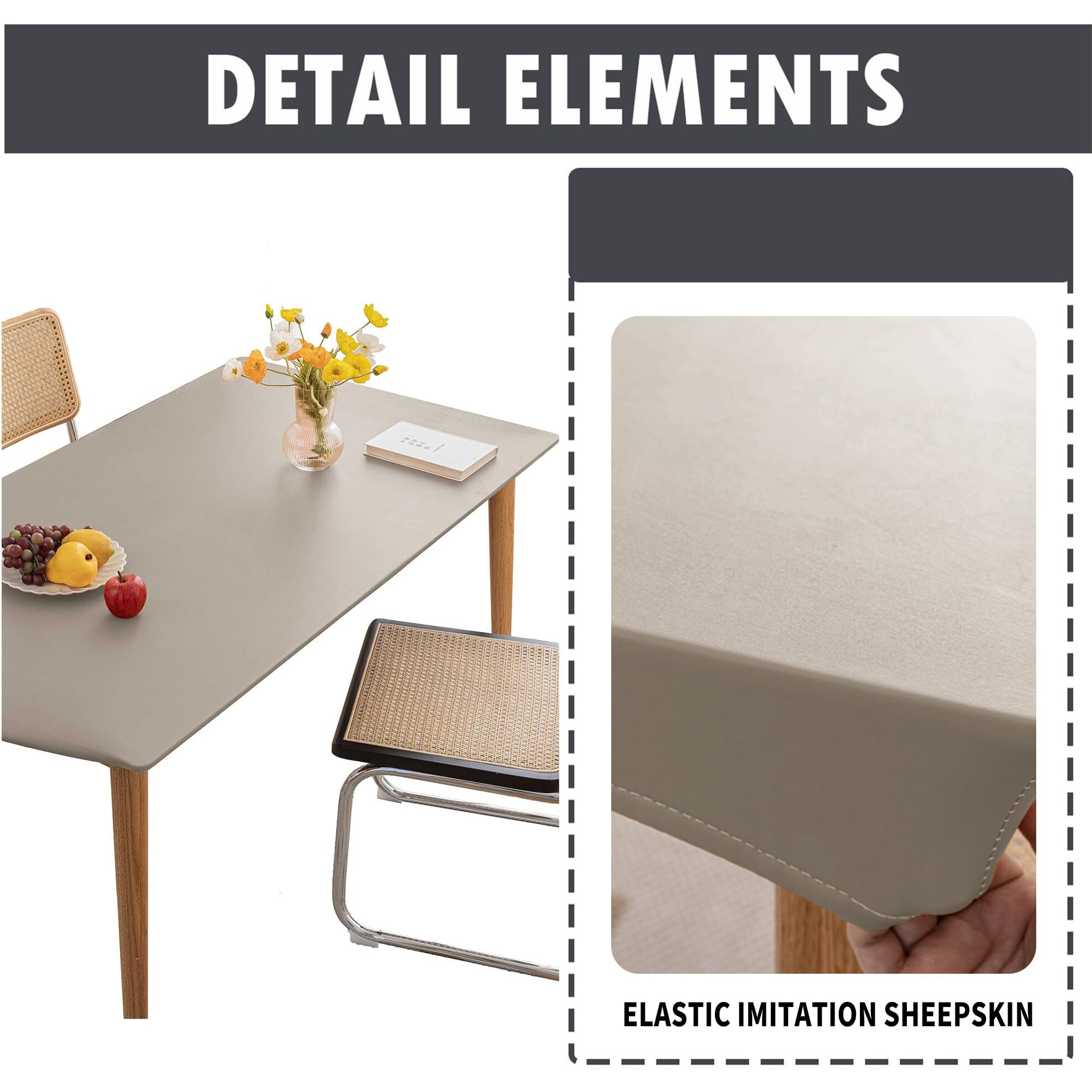 Huierxun Pu Stretch Fitted Rectangle Tablecloth With Elastic Edge 24 X 47 Inch Waterproof Oil Proof Table Cloth Wipeable Table Cover For Indoor Outdoor Furniture Protect (Grey,24"&quotX47"")