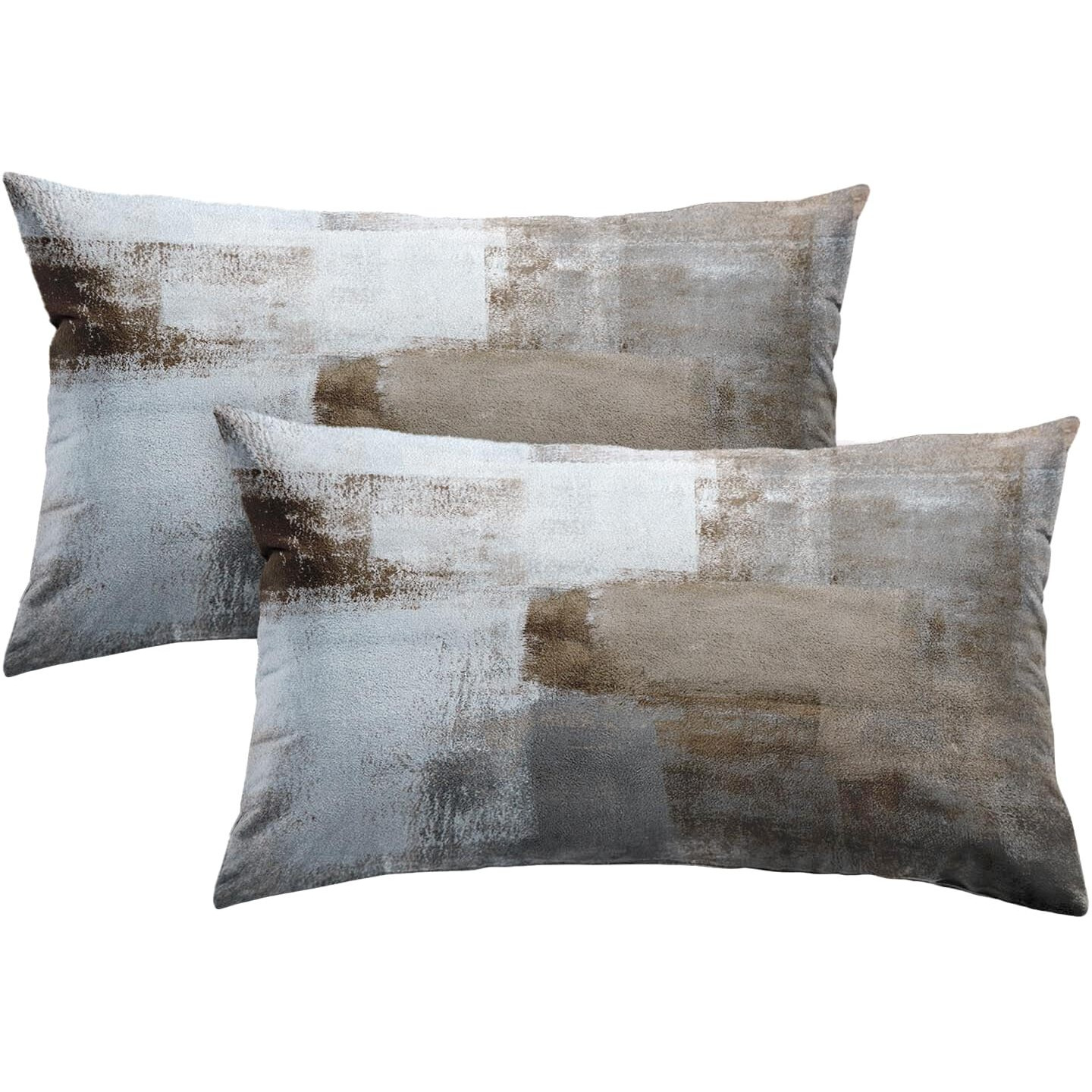 Britimes Throw Pillow Covers Modern Home Art Decor, 12 X 20 Inches Set Of 2 Abstract Oil Painting Pillowcases For Bedroom, Living Room, Cushion Couch Sofa, Beige Home Grey Brown