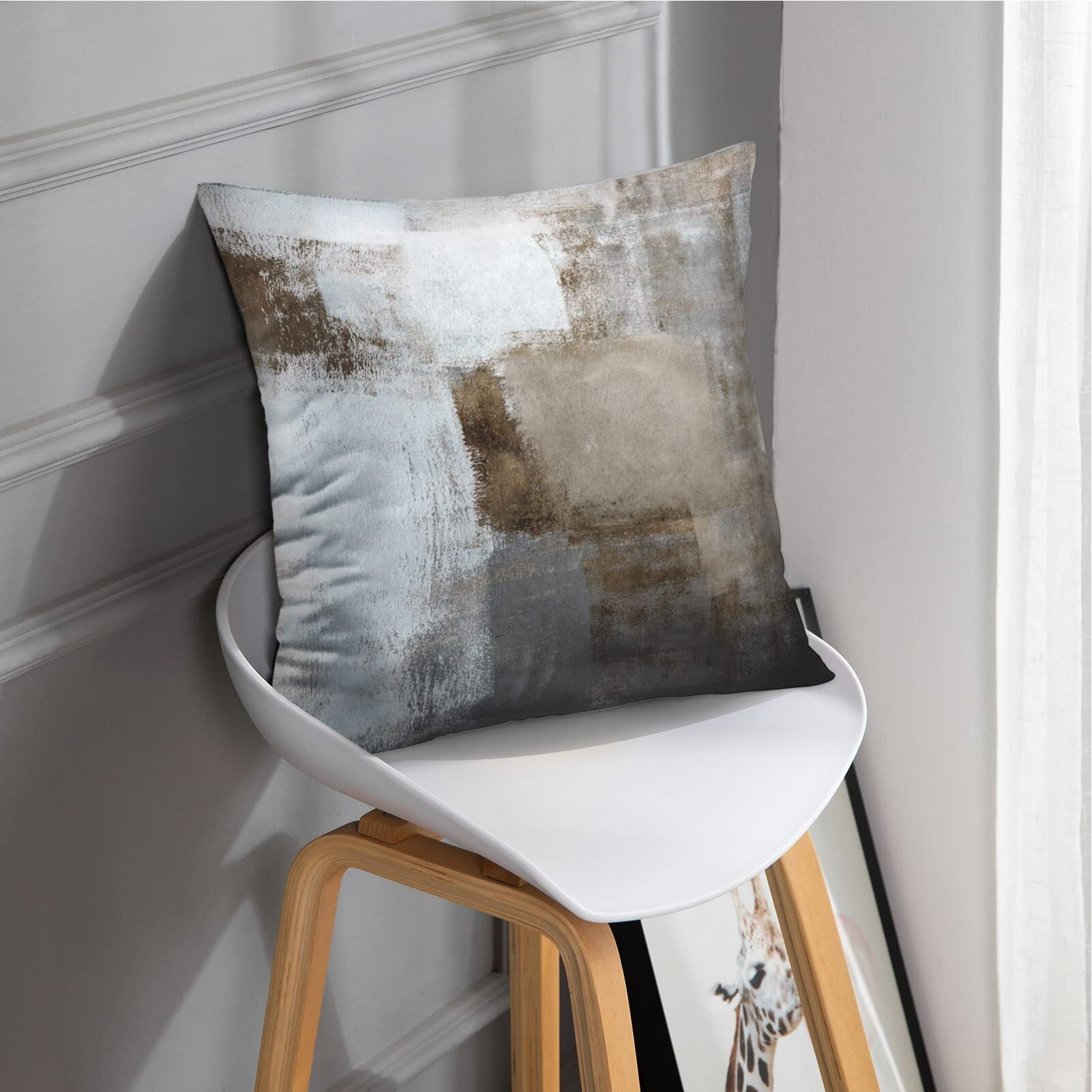 Britimes Throw Pillow Covers Modern Home Art Decor, 20 X 20 Inches Set Of 2 Abstract Oil Painting Pillowcases For Bedroom, Living Room, Cushion Couch Sofa, Beige Home Grey Brown