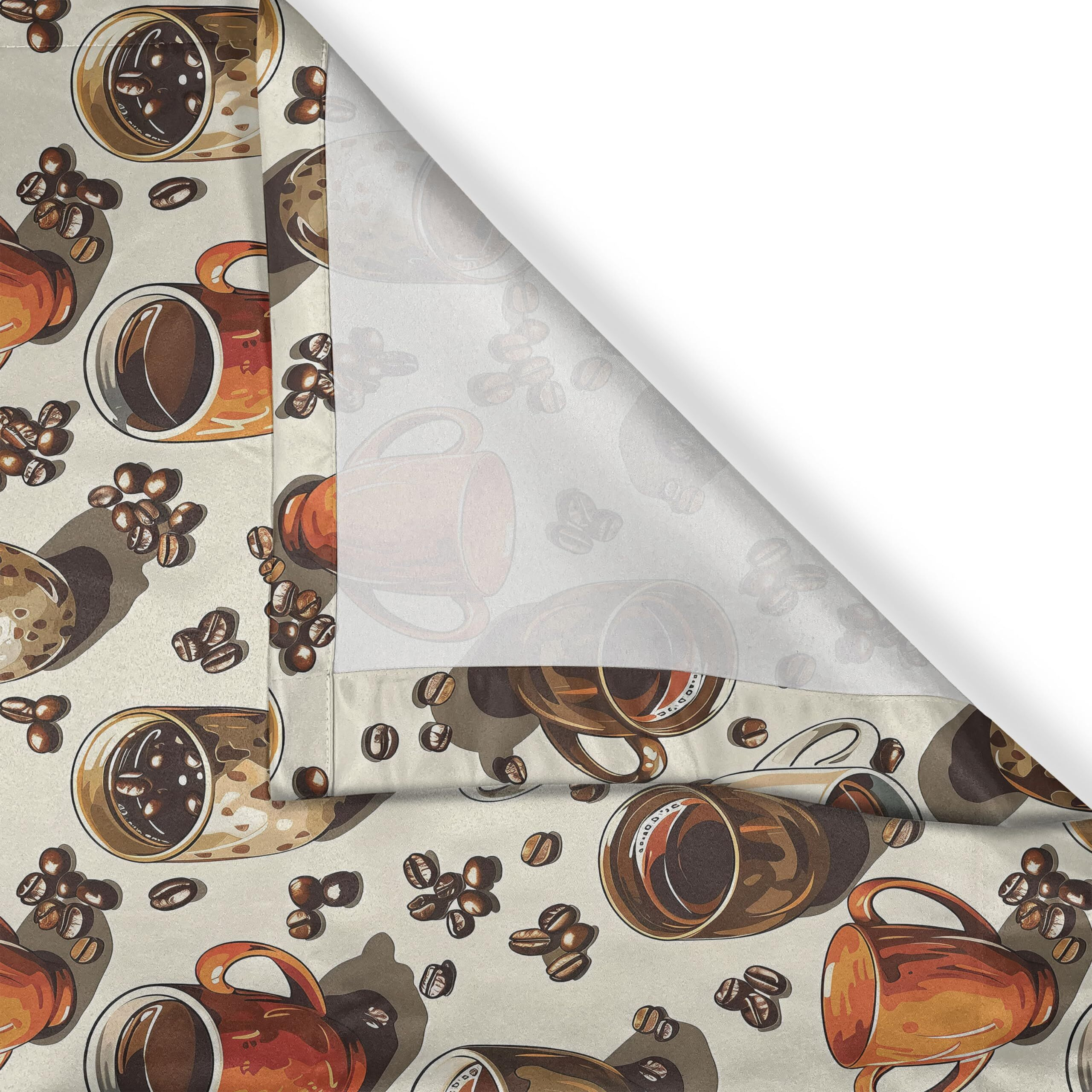 Ambesonne Brown Kitchen Curtains, Contemporary Oil Paint Print Art Of Mugs With Coffee And Roasted Beans, Window Drapes 2 Panel Set For Kitchen Cafe Decor, 55"" X 36"", Amber Brown And Beige