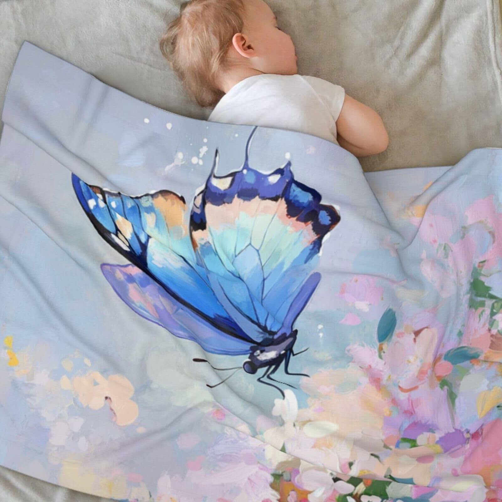 Baby Blanket Butterfly Flower Oil Painting For Boy Girl Newborn 30X40 Inch Toddler Infant Nursery Throw Blankets Double Layer Comfy Soft Plush Stroller Crib Quilt