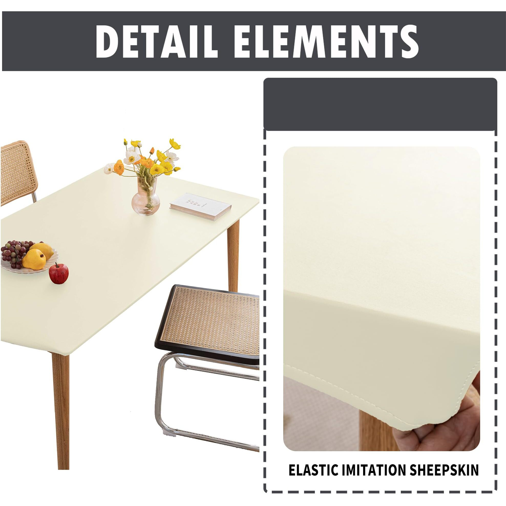 Huierxun Pu Stretch Fitted Rectangle Tablecloth With Elastic Edge 35 X 59 Inch Waterproof Oil Proof Table Cloth Wipeable Table Cover For Indoor Outdoor Furniture Protect (Cream,35"&quotX59"")