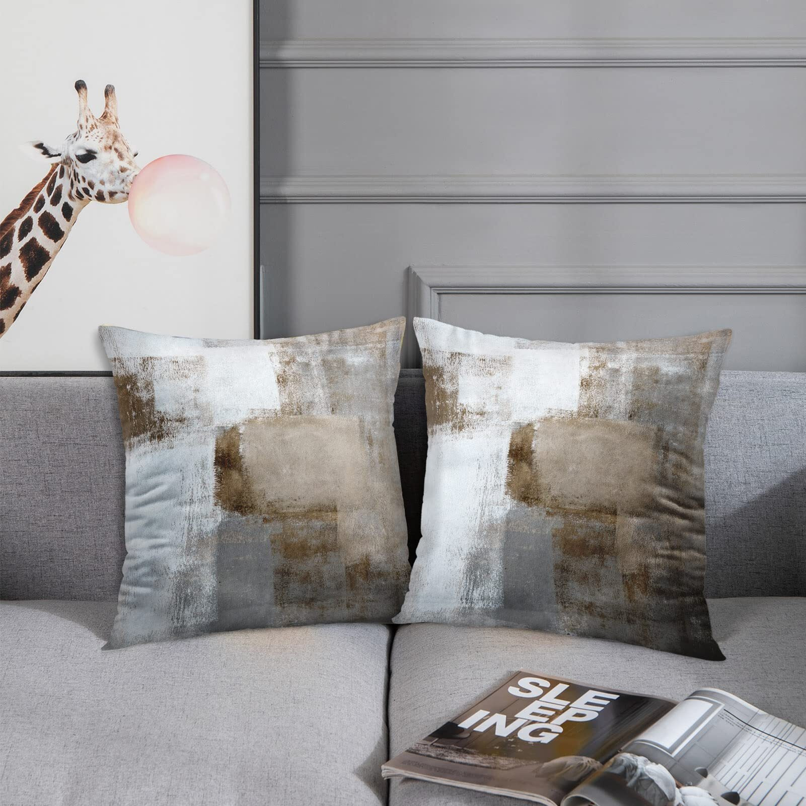 Britimes Throw Pillow Covers Modern Home Art Decor, 16 X 16 Inches Set Of 2 Abstract Oil Painting Pillowcases For Bedroom, Living Room, Cushion Couch Sofa, Beige Home Grey Brown