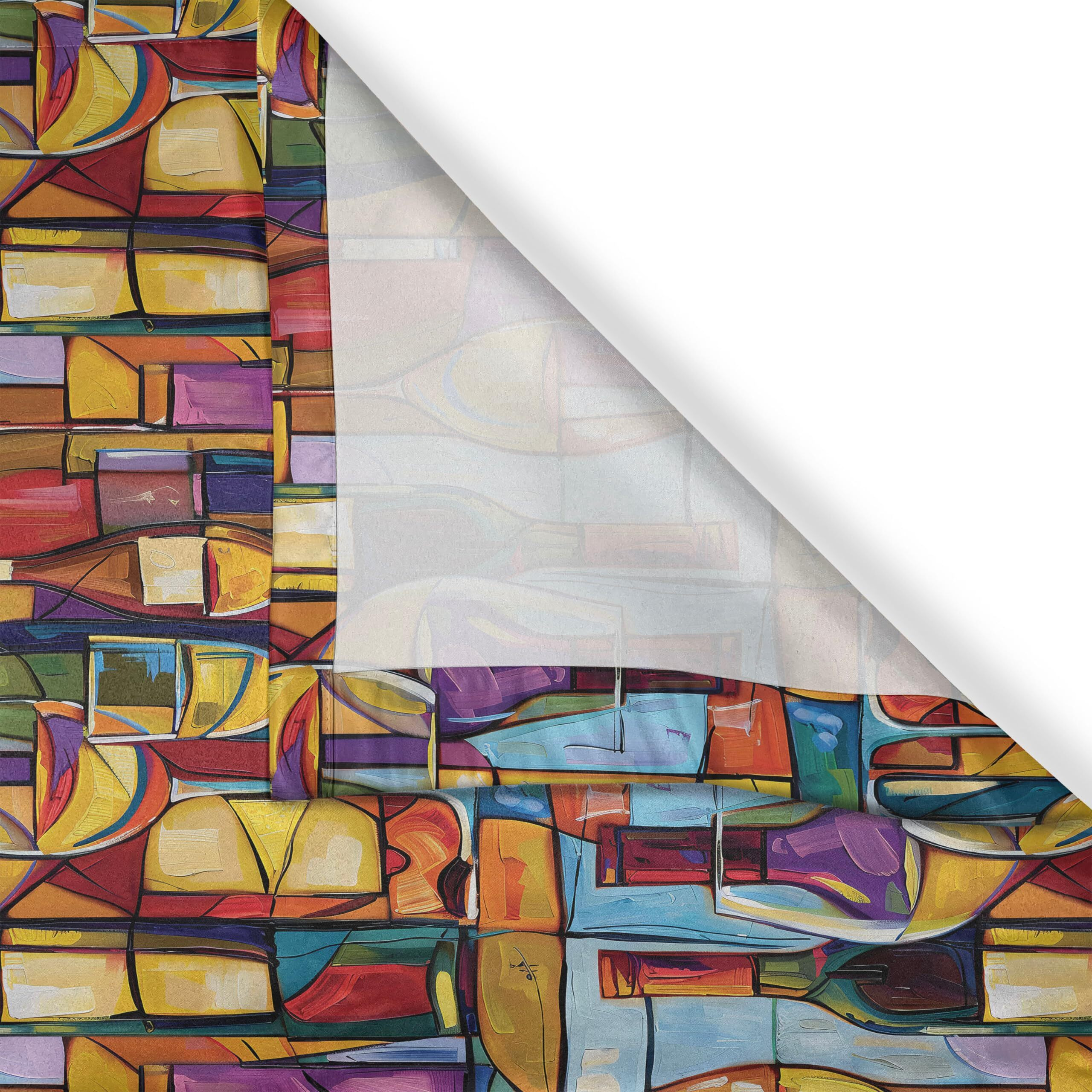 Ambesonne Abstract Kitchen Curtains, Modern Colorful Oil Paint Print Of Bottles Cups With Geometric Shapes, Window Drapes 2 Panel Set For Kitchen Cafe Decor, 55"" X 30"", Purple Blue Multicolor