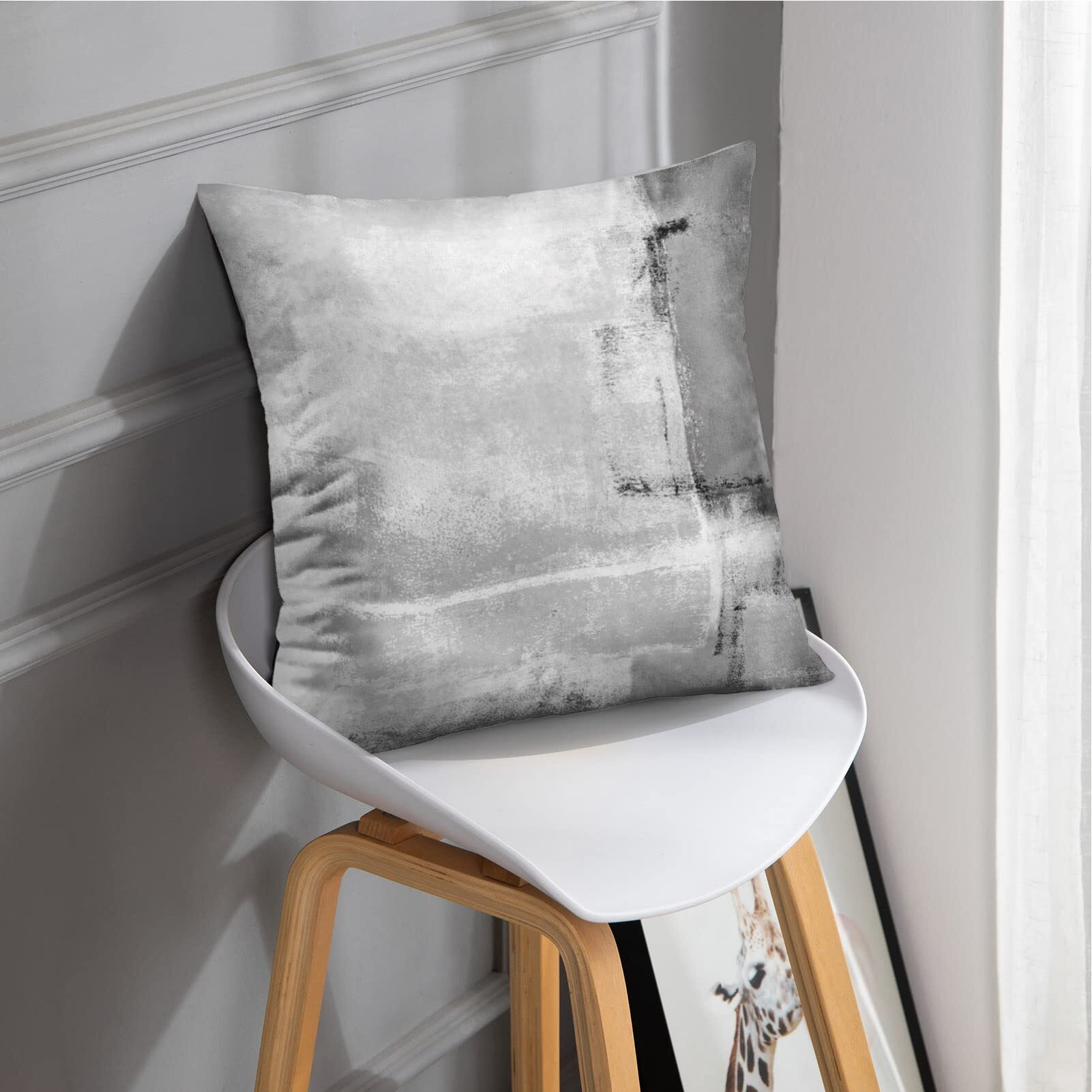 Britimes Throw Pillow Covers Modern Home Art Decor, 16 X 16 Inches Set Of 2 Abstract Oil Painting Pillowcases For Bedroom, Living Room, Cushion Couch Sofa, Abstract White Grey