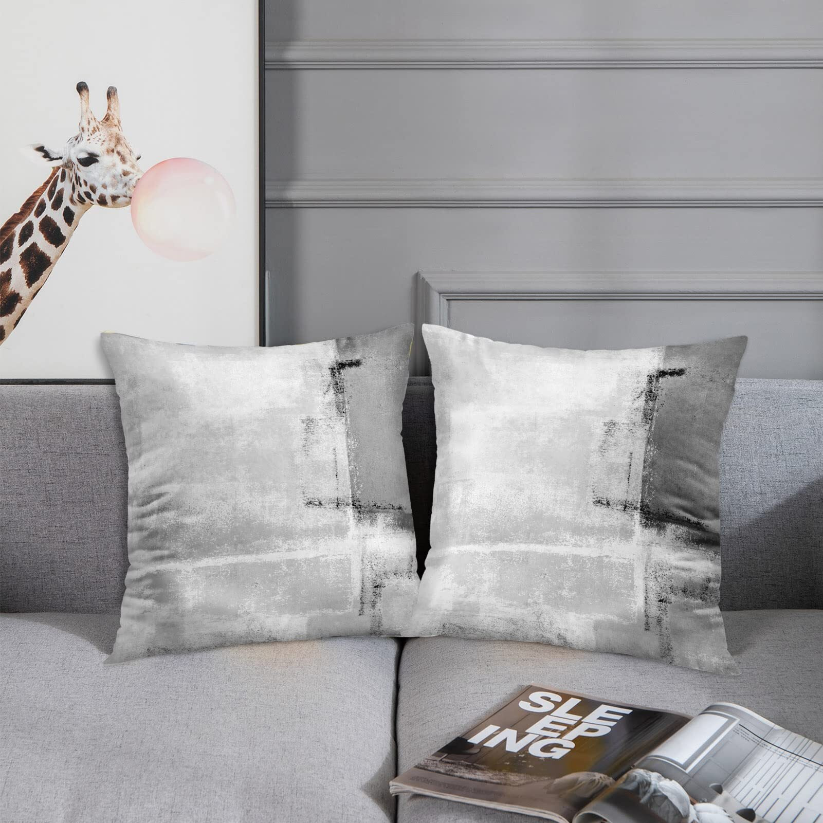 Britimes Throw Pillow Covers Modern Home Art Decor, 16 X 16 Inches Set Of 2 Abstract Oil Painting Pillowcases For Bedroom, Living Room, Cushion Couch Sofa, Abstract White Grey