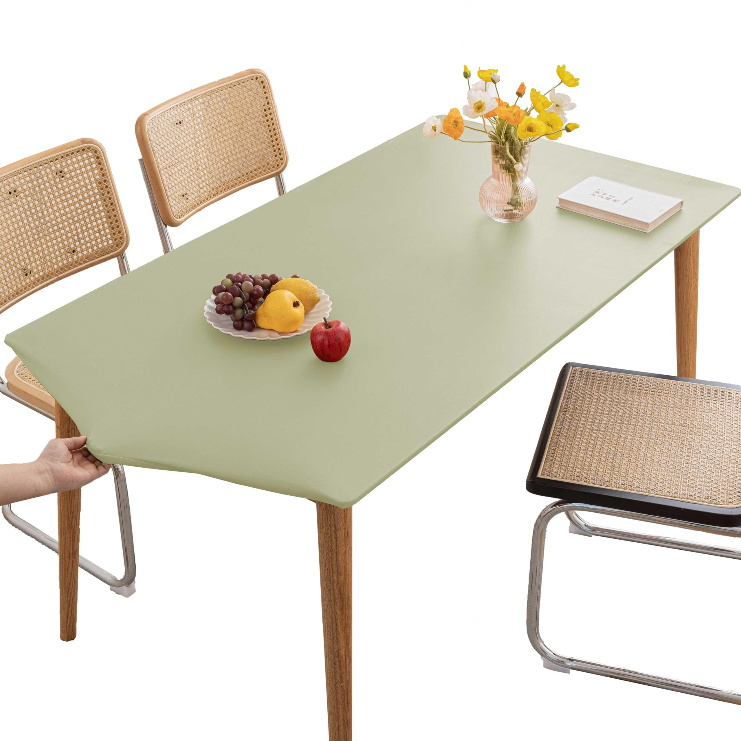 Huierxun Pu Stretch Fitted Rectangle Tablecloth With Elastic Edge 35 X 55 Inch Waterproof Oil Proof Table Cloth Wipeable Table Cover For Indoor Outdoor Furniture Protect (Green,35"&quotX55"")