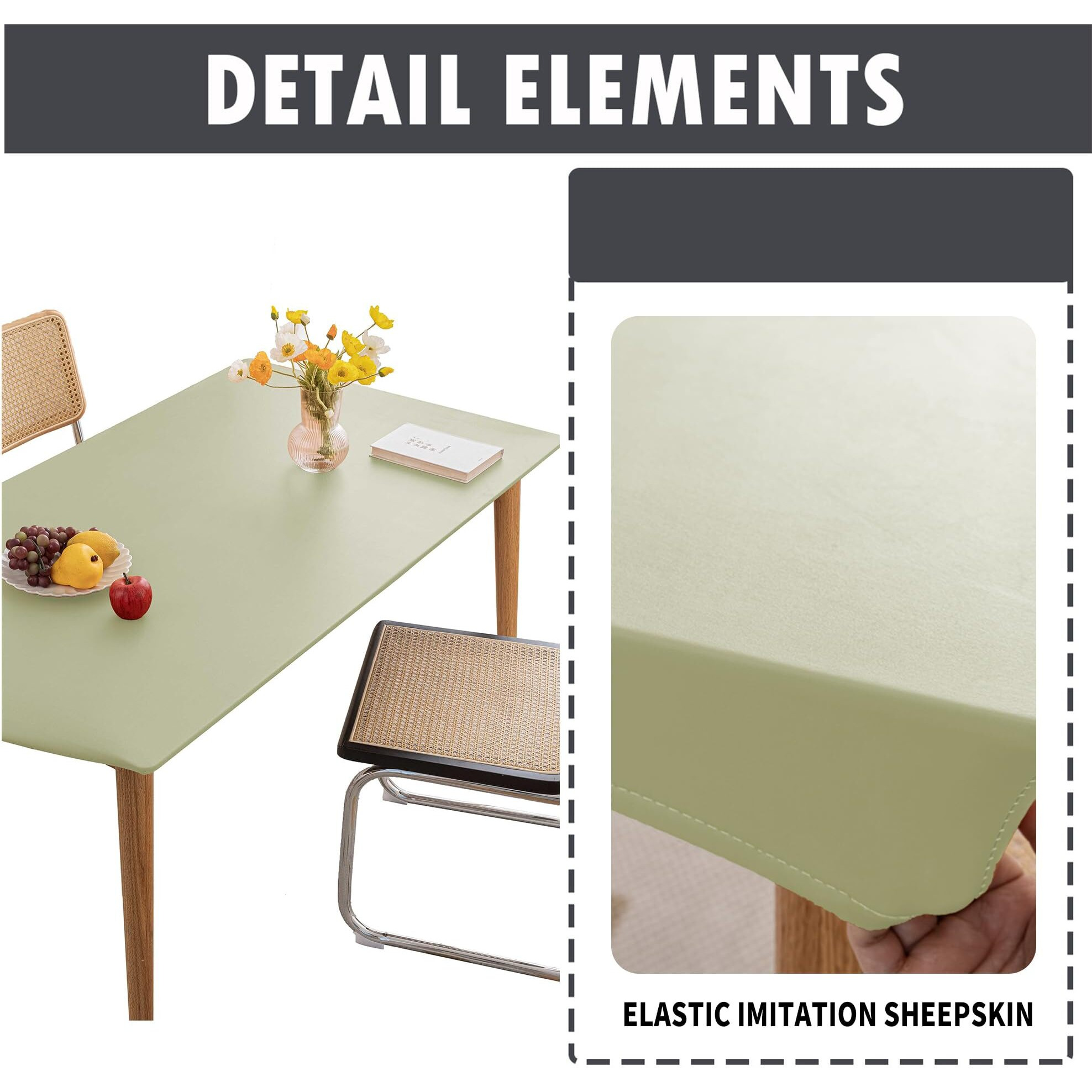 Huierxun Pu Stretch Fitted Rectangle Tablecloth With Elastic Edge 35 X 55 Inch Waterproof Oil Proof Table Cloth Wipeable Table Cover For Indoor Outdoor Furniture Protect (Green,35"&quotX55"")