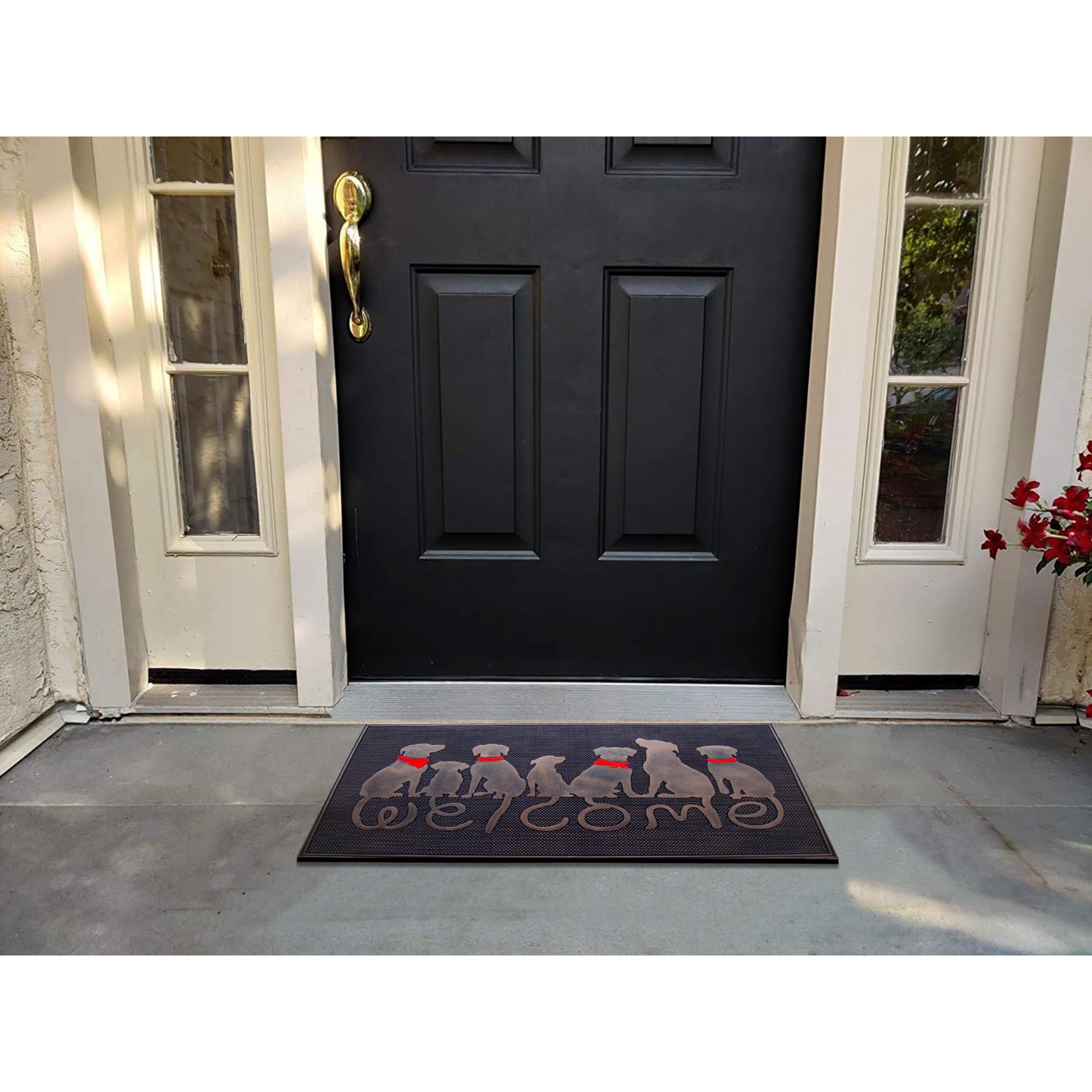 A1Hc First Impression Non-Slip, Durable Heavy Rubber Grill Doormat Oil Rub Chrome Finish 18"" X 30"", Welcome Mats For Front Door Non-Slip Backing Rubber Doormat For Indoor Outdoor Use