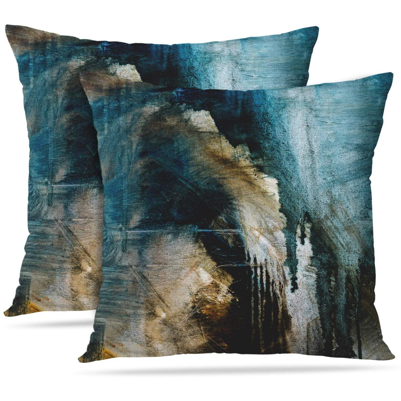 Britimes Throw Pillow Covers Modern Home Art Decor, 16 X 16 Inches Set Of 2 Pillow Cases Decorative, Abstract Oil Painting Pillowcases For Bedroom, Living Room, Cushion Couch Sofa, Teal Black