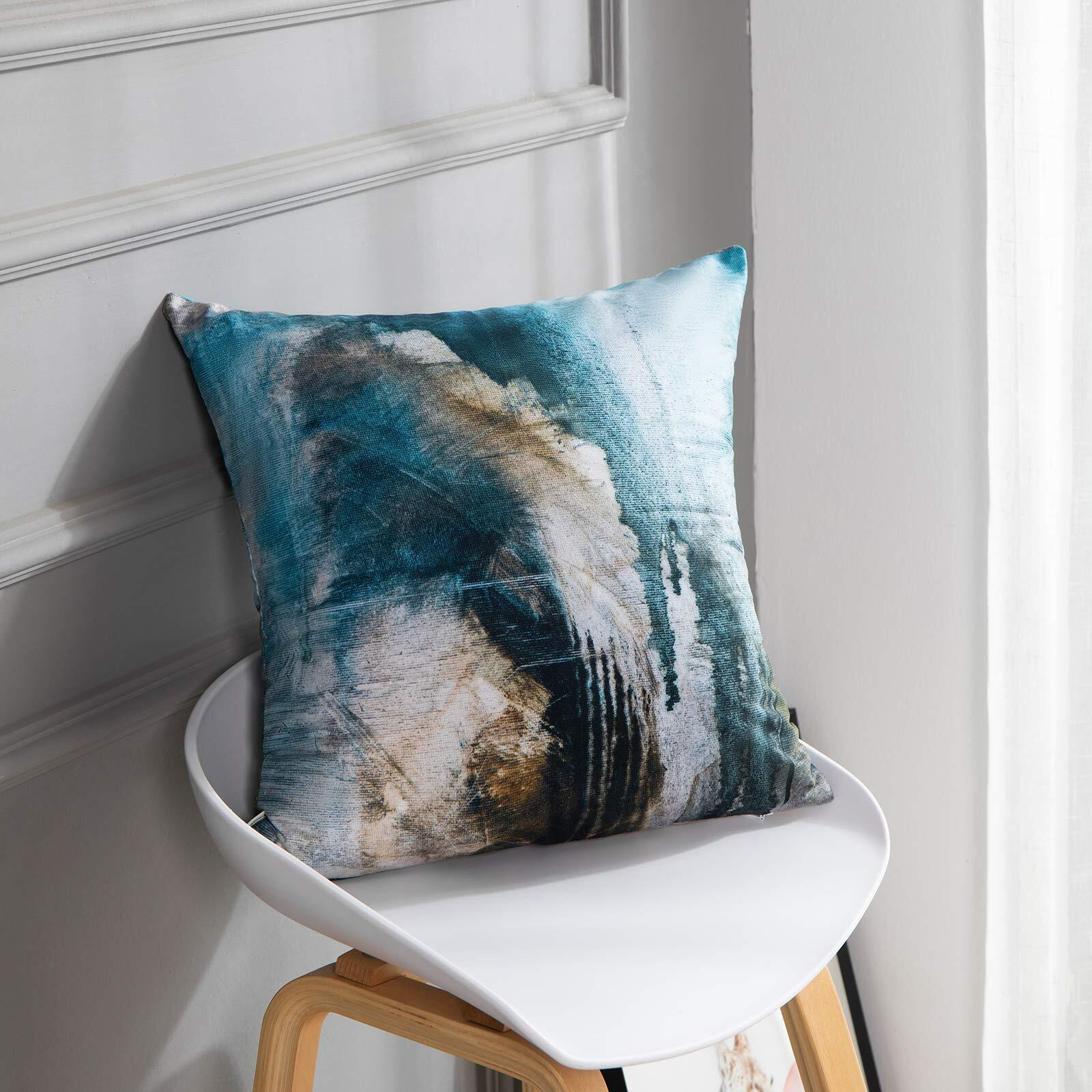 Britimes Throw Pillow Covers Modern Home Art Decor, 16 X 16 Inches Set Of 2 Pillow Cases Decorative, Abstract Oil Painting Pillowcases For Bedroom, Living Room, Cushion Couch Sofa, Teal Black
