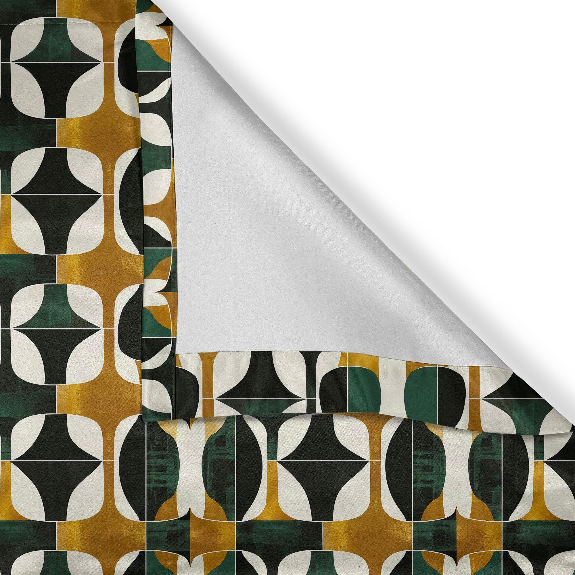 Ambesonne Modern Valance & Tier Curtain 3 Pcs Set, Contemporary Unconventional Geometric Shapes In Oil Paint-Like Print, Window Treatments For Kitchen Room Decor, 55"" X 36"", Evergreen Umber Off White