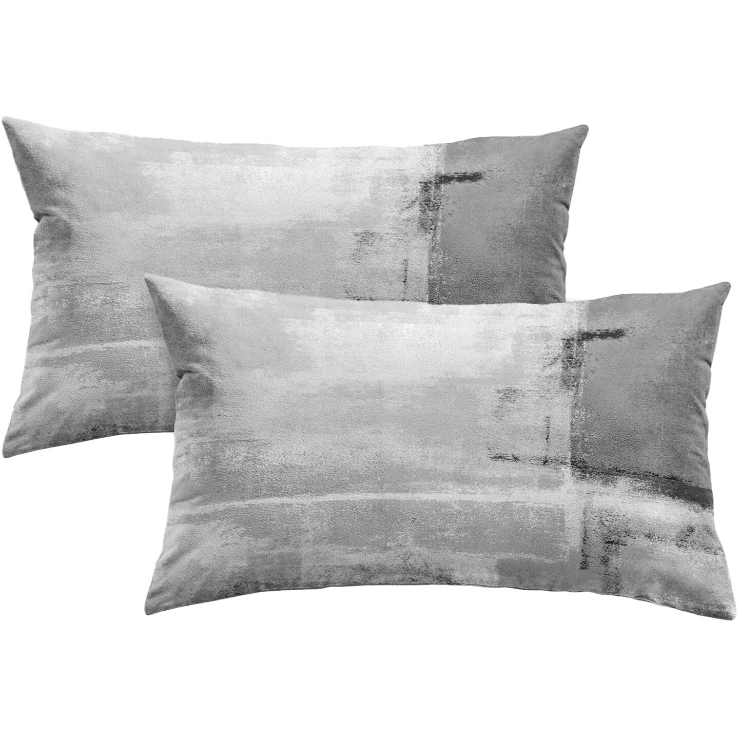 Britimes Throw Pillow Covers Modern Home Art Decor, 12 X 20 Inches Set Of 2 Abstract Oil Painting Pillowcases For Bedroom, Living Room, Cushion Couch Sofa, Abstract White Grey