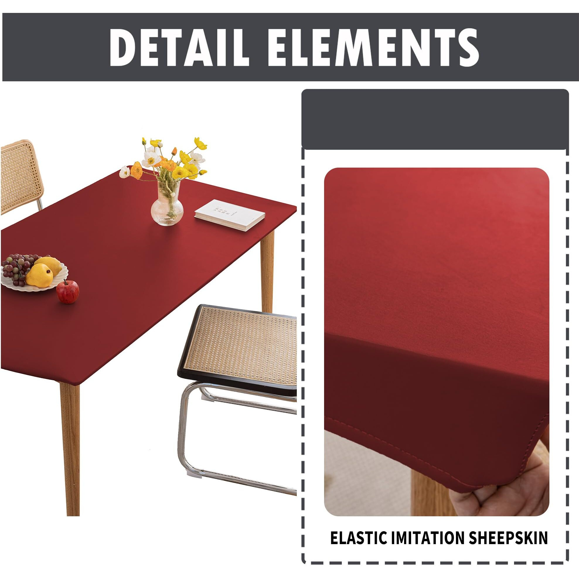 Huierxun Pu Stretch Fitted Rectangle Tablecloth With Elastic Edge 35 X 55 Inch Waterproof Oil Proof Table Cloth Wipeable Table Cover For Indoor Outdoor Furniture Protect (Red,35"&quotX55"")