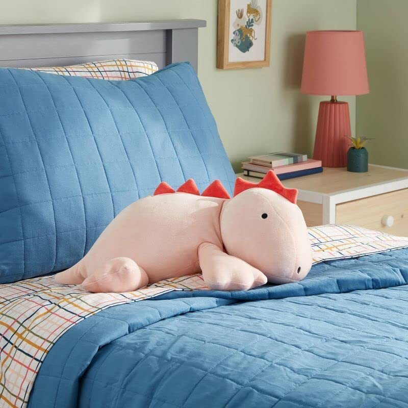 Osocu 3.33 Lb Weighted Stuffed Stegosaurus Animals Plush - 24 Inch Squished Long Dinosaur Jumbo Pillow - Kawaii Plushies Hugging Toy Gifts For Kids - Soft Pink Dino Stuffed Animal Toy (Stegosaurus)