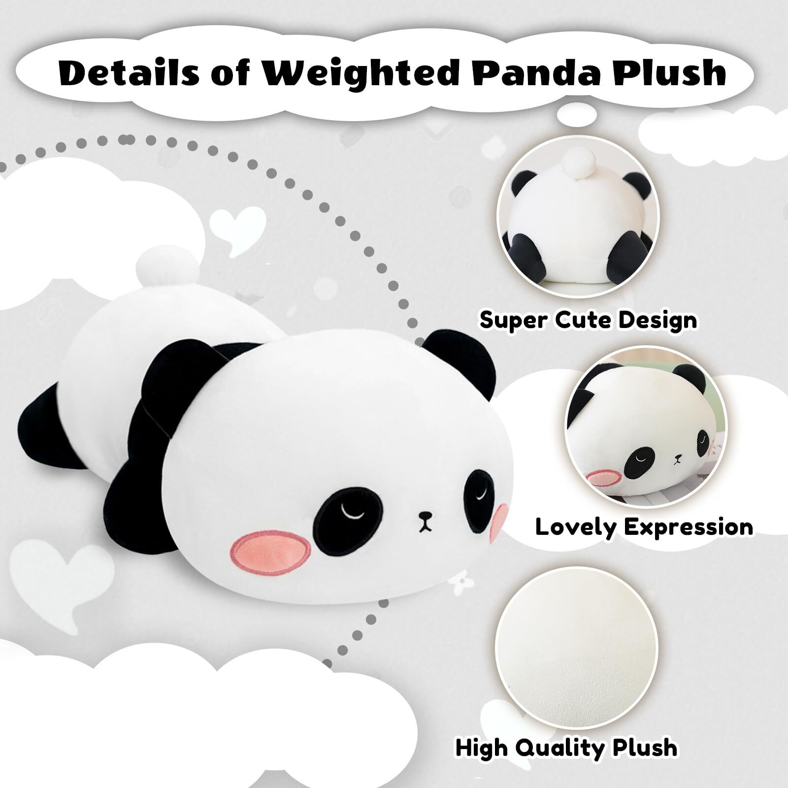 Finebee Weighted Panda Stuffed Animals, Cute Weighted Panda Plush, Soft Stuffed Weighted Plushie Pillow Gifts For Girls Boys(13.8"" 1.6Lbs)
