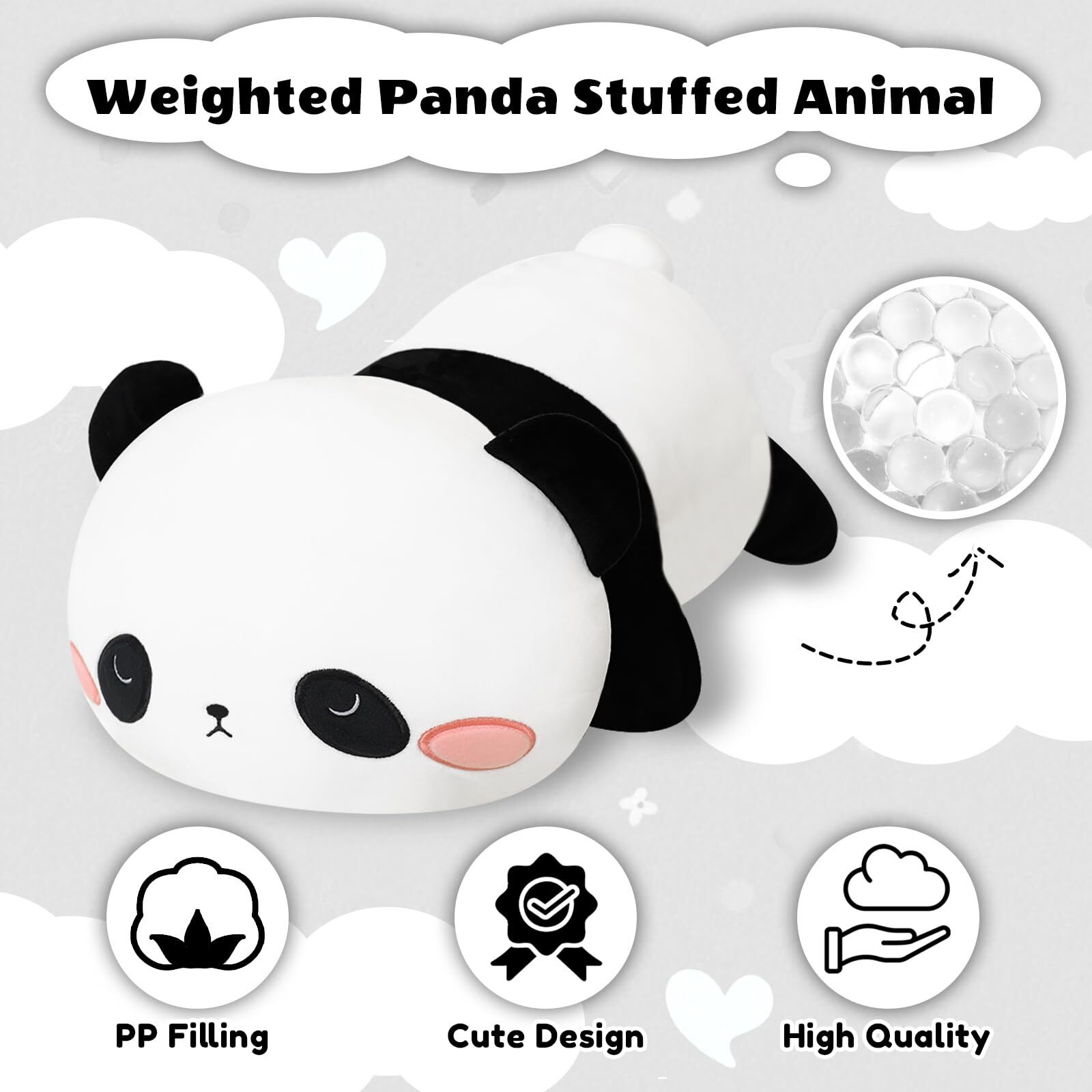 Finebee Weighted Panda Stuffed Animals, Cute Weighted Panda Plush, Soft Stuffed Weighted Plushie Pillow Gifts For Girls Boys(13.8"" 1.6Lbs)