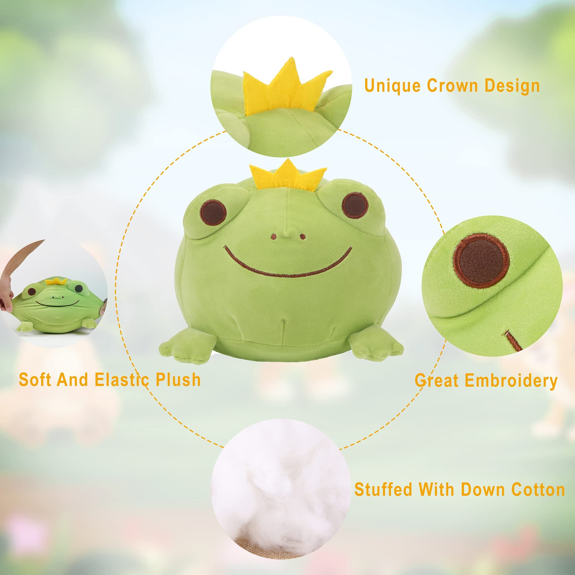 Cazoyee Super Soft Frog Plush Stuffed Animal, Cute Frog Snuggly Hugging Pillow, Adorable Plushie Gift For Kids Toddlers Children Girls Boys Baby, Cuddly Plush Decoration