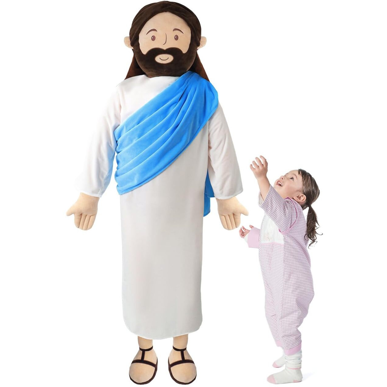 Yelakey Giant Jesus Plush 6 Ft Jesus Stuffed Doll Plushie Toy Christian Pillow Religious Decoration Gift For Christening Easter (Blue)
