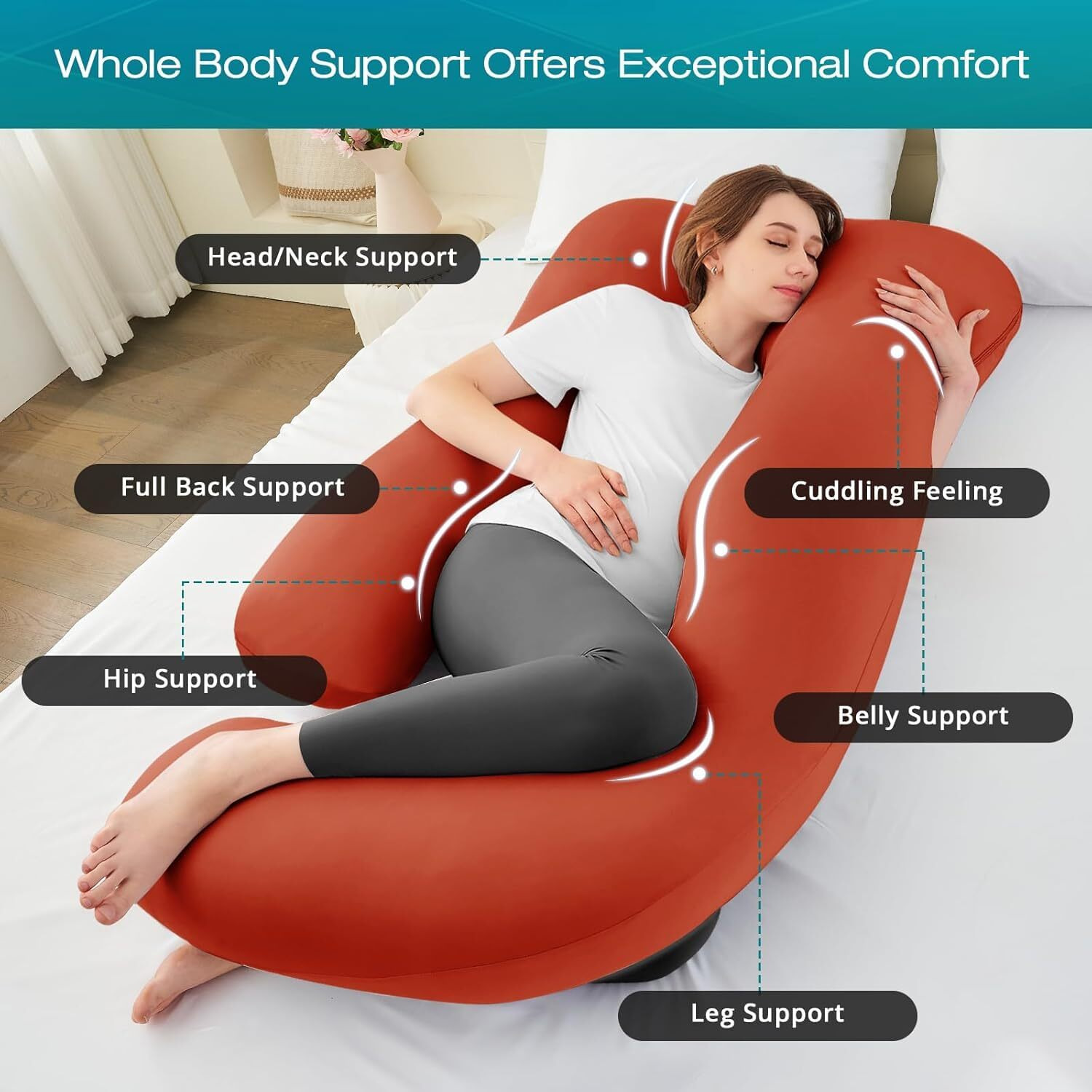Sasttie Pregnancy Pillows For Sleeping, Jumbo U Shaped Cooling Full Body Pillow With Removable Cover, Pregnant Women Must Haves, Maternity Essential, Orange