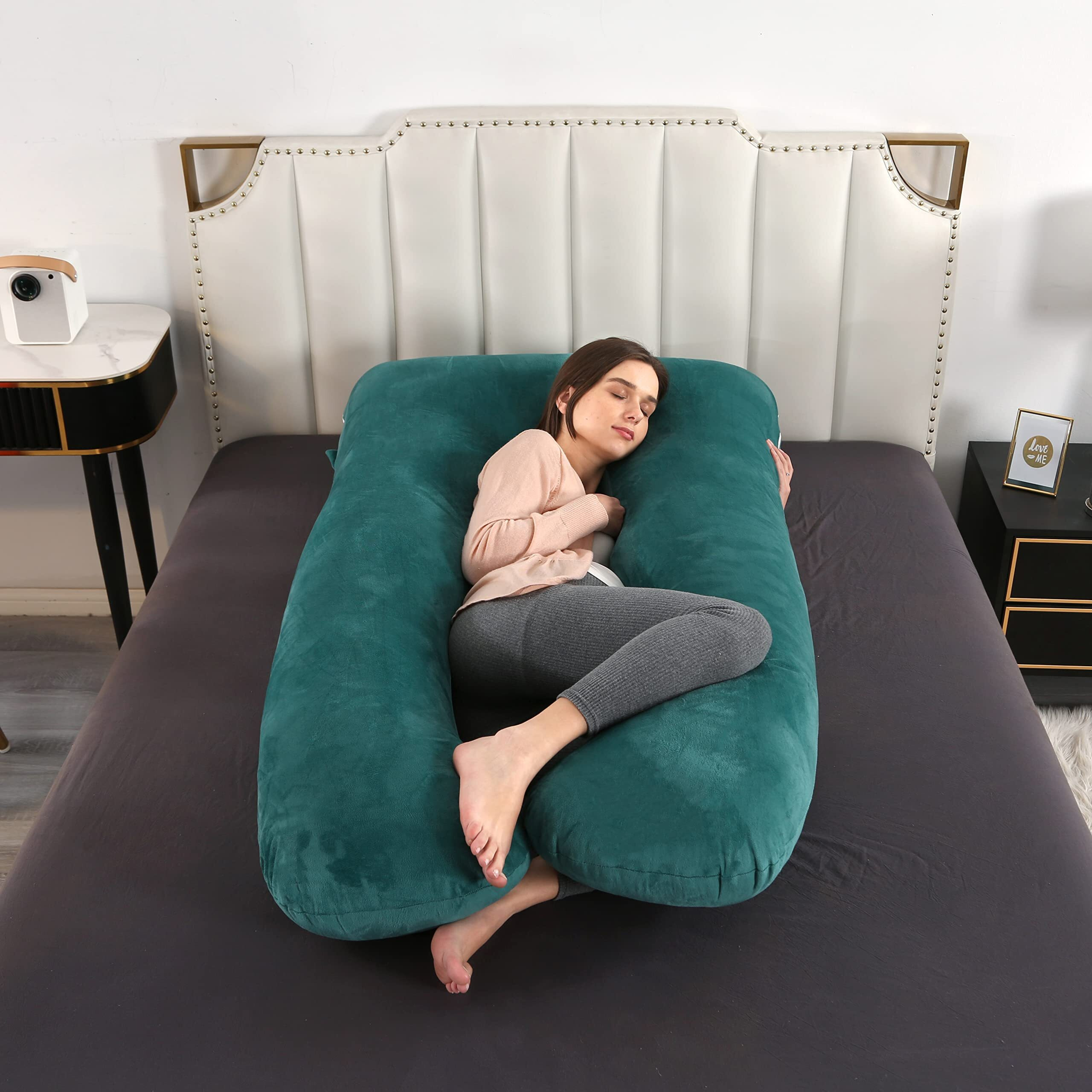 Amagoing 55 Inches Pregnancy Pillows For Sleeping, U Shaped Maternity Full Body Pillow For Pregnant Women With Hip, Leg, Back, Belly Support, Removable Washable Velvet Cover (Teal Green)