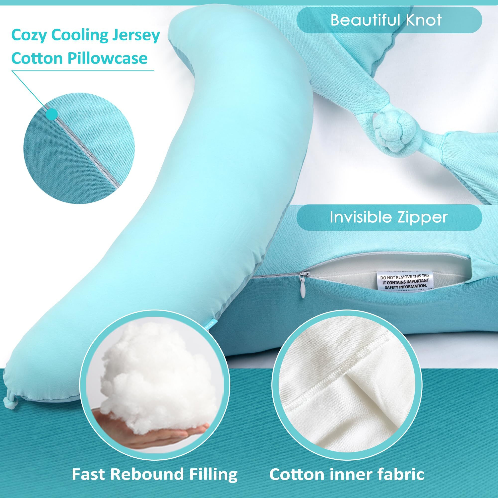 Byriver 43"" Mint Green Blue Cooling Body Pillow For Adults Women Men, Side Sleeping Pregnancy Leg Support Pillow (Xl)