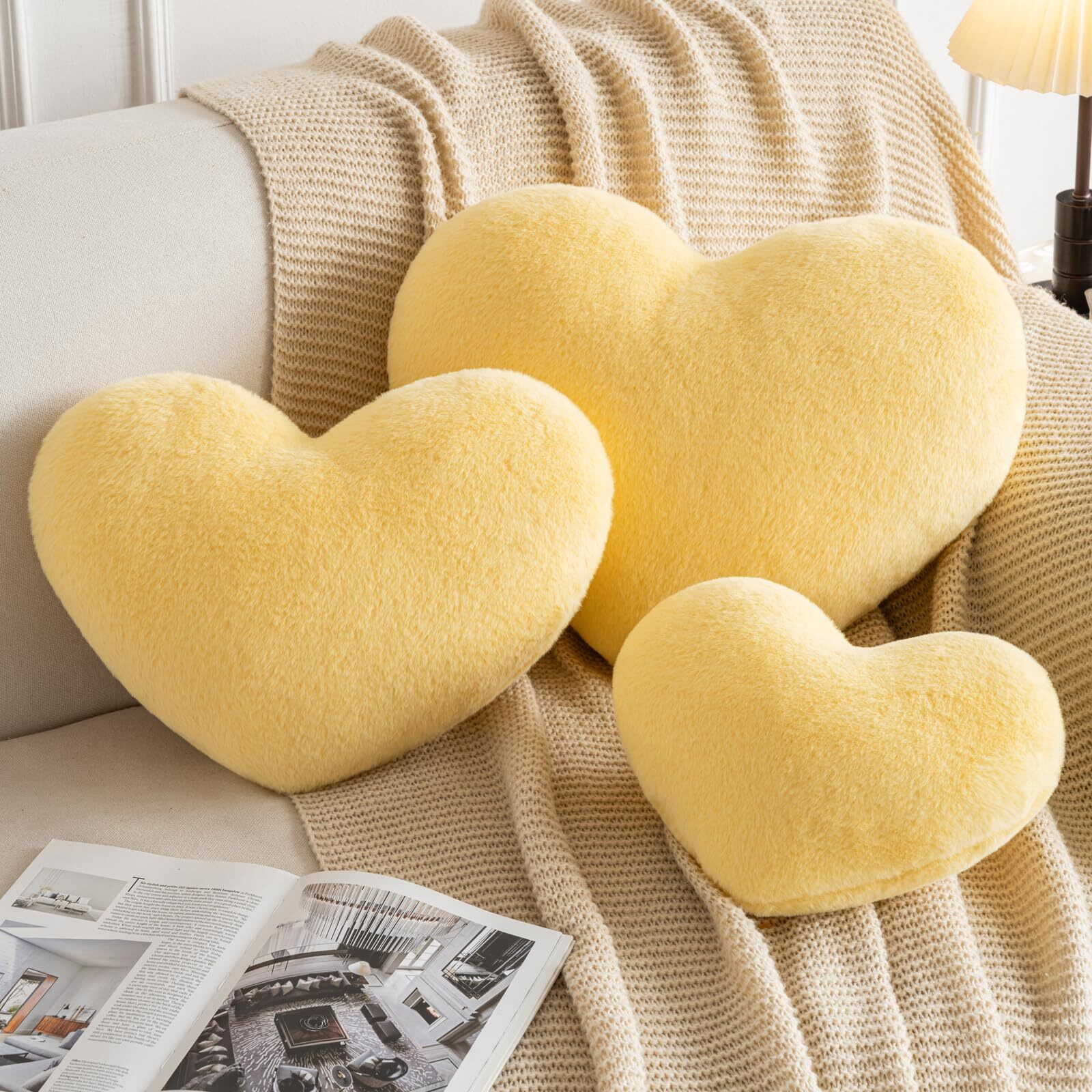 Xiashrk Heart Pillow (Yellow, Mini 12.9"&quotX9.8"")