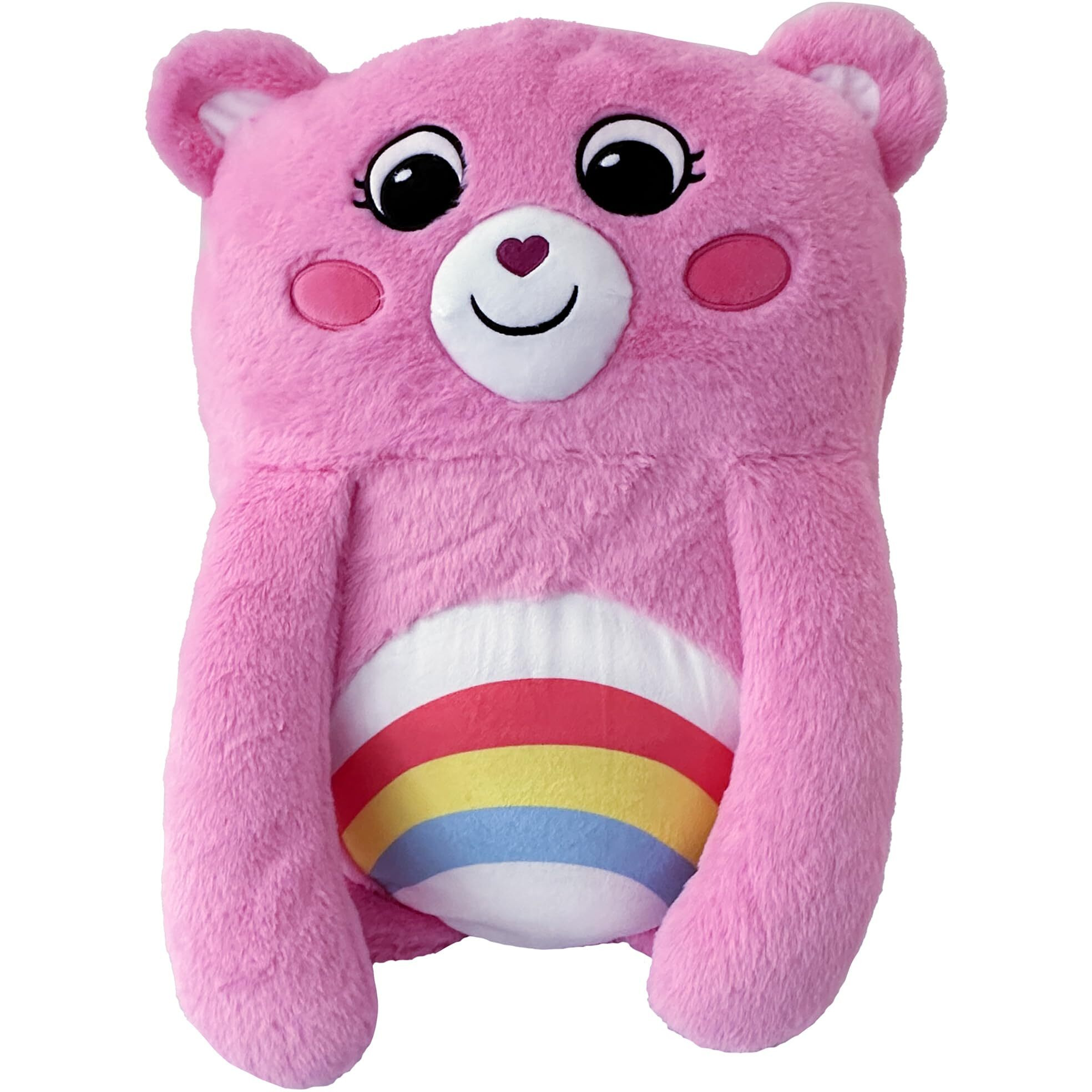 Happy Nappers Care Bears Pillow Pocket Pal - Cheer Bear - Plush Character Pillow Case, Animal Cover W/Weighted Paws, Soft Huggable Companion, Kids