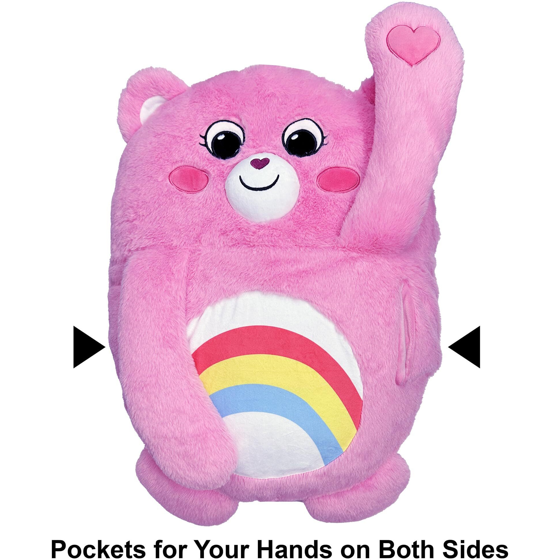 Happy Nappers Care Bears Pillow Pocket Pal - Cheer Bear - Plush Character Pillow Case, Animal Cover W/Weighted Paws, Soft Huggable Companion, Kids