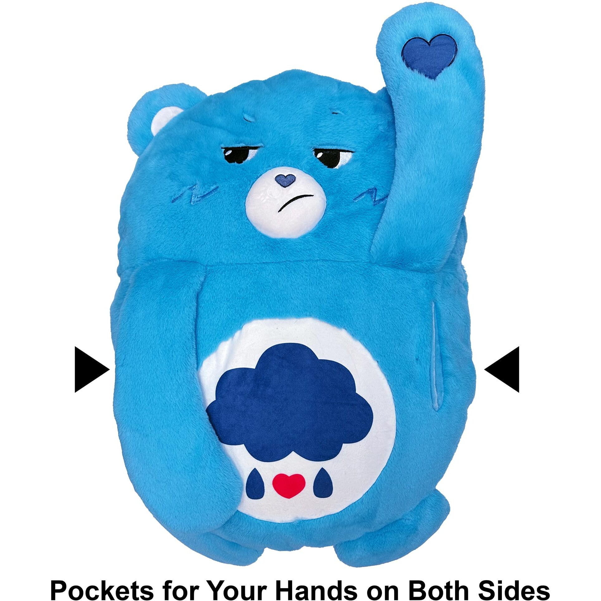 Happy Nappers Care Bears Pillow Pocket Pal - Grumpy Bear - Plush Character Pillow Case, Animal Cover W/Weighted Paws, Soft Huggable Companion, Kids