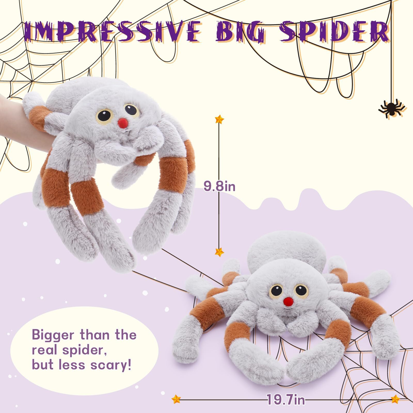 Maogolan Giant Spider Plush Toy For Kids Spider Shaped Throw Pillow, 20 Inch Big Tarantula Stuffed Animal Cushion Pillow For Girls Boys, Party Decorations, Prank Props