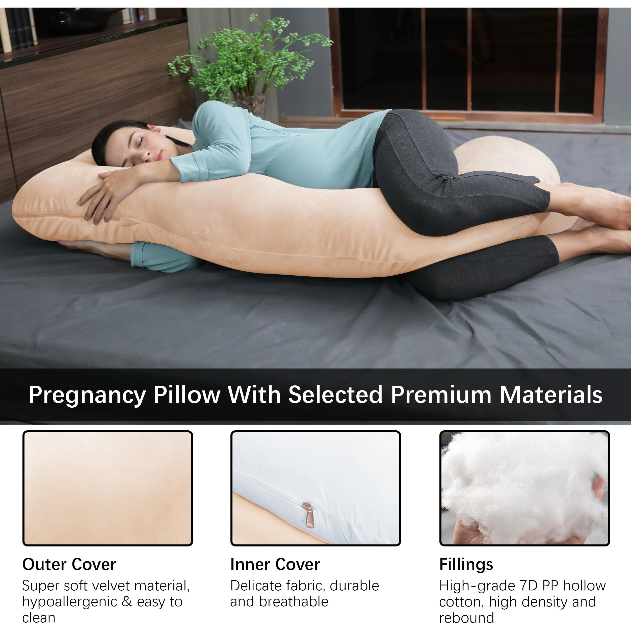 Moon Park Pregnancy Pillows For Sleeping - U Shaped Full Body Maternity Pillow With Removable Cover - Support For Back, Legs, Belly, Hips - 65 Inch - Brown