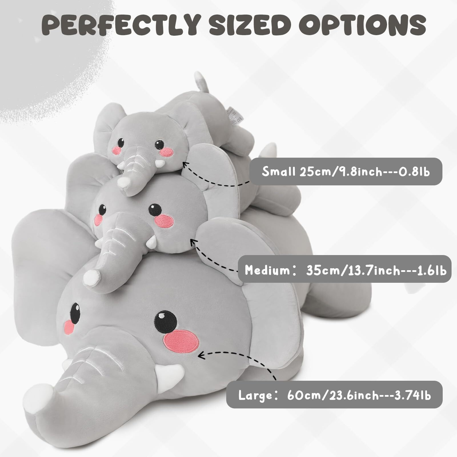 Toysym Weighted Stuffed Animals, 1.6 Lbs Elephant Stuffed Animal With Weighted Beads, Cute Plush Toy Pillow Gifts For Adults Kids Boys Girls