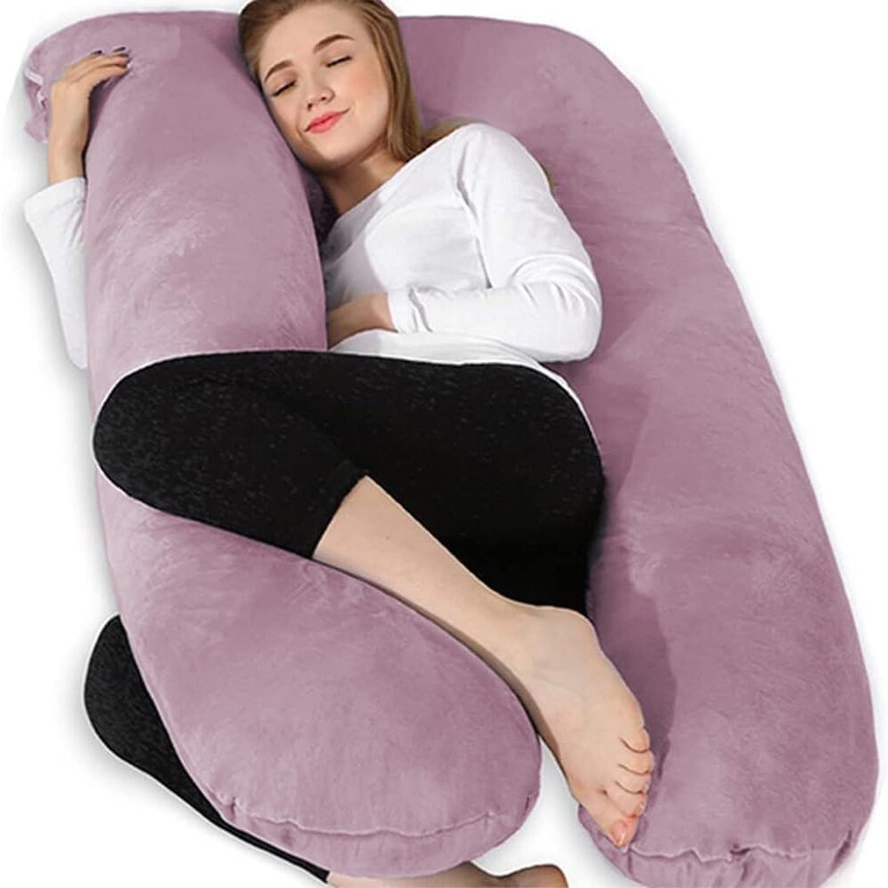 Chilling Home Pregnancy Pillow, U Shape Pregnancy Pillows For Sleeping, 55In Body Pillow For Sleeping, Body Pillows For Adults, Maternity Pillow, Velvet Removable Cover, Pink