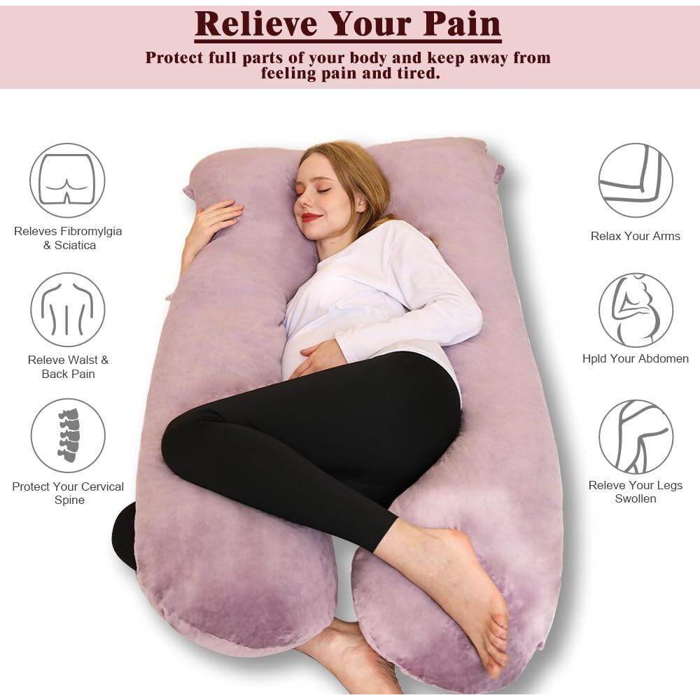 Chilling Home Pregnancy Pillow, U Shape Pregnancy Pillows For Sleeping, 55In Body Pillow For Sleeping, Body Pillows For Adults, Maternity Pillow, Velvet Removable Cover, Pink