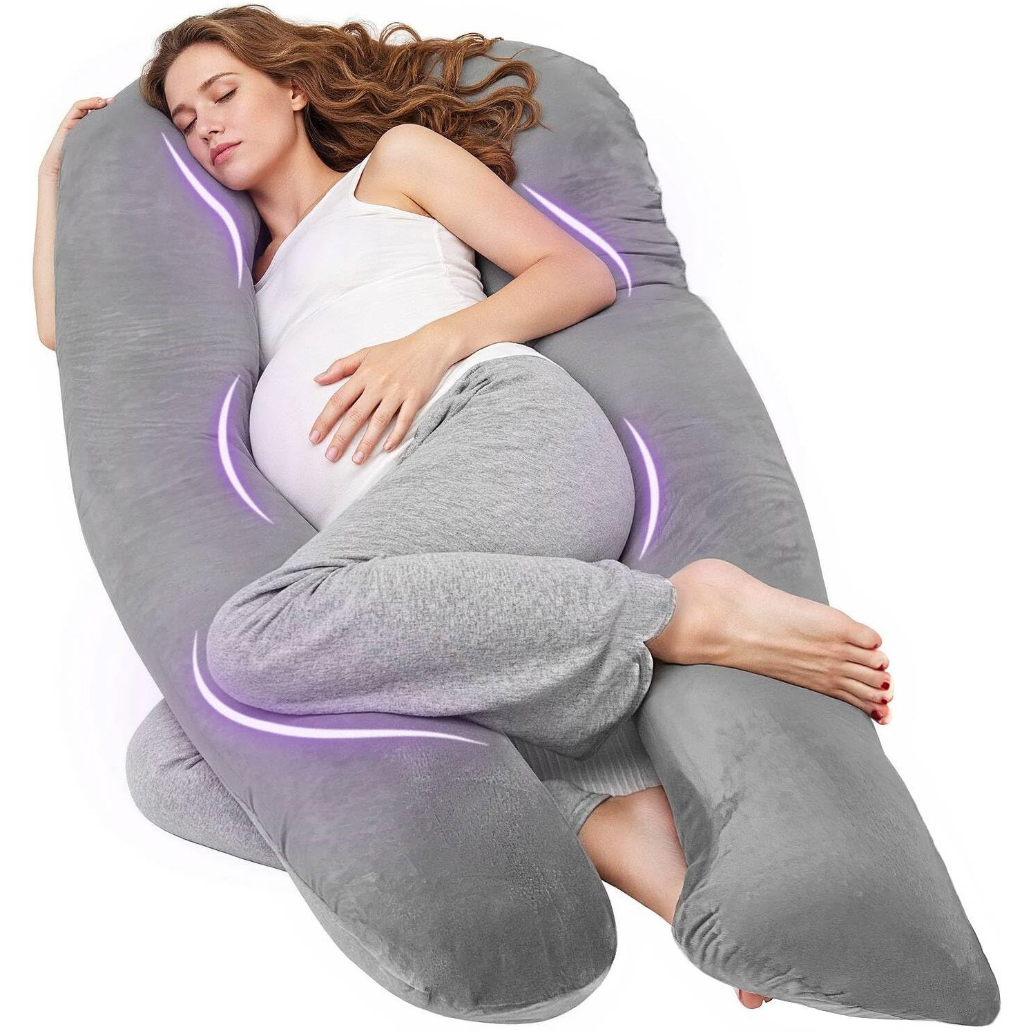Nuliie Pregnancy Pillow For Sleeping, U Shaped Full Body Pillow Pregnancy Pillows, Maternity Pillow Support For Back, Hips, Legs For Pregnant Women, With Washable Velvet Cover (Grey)
