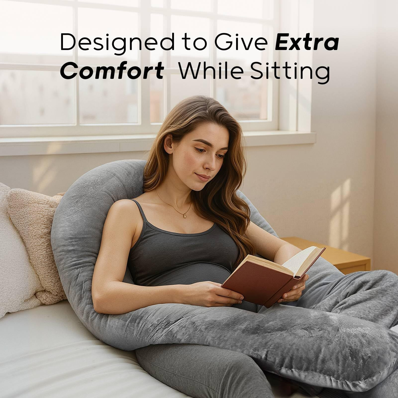 Nuliie Pregnancy Pillow For Sleeping, U Shaped Full Body Pillow Pregnancy Pillows, Maternity Pillow Support For Back, Hips, Legs For Pregnant Women, With Washable Velvet Cover (Grey)