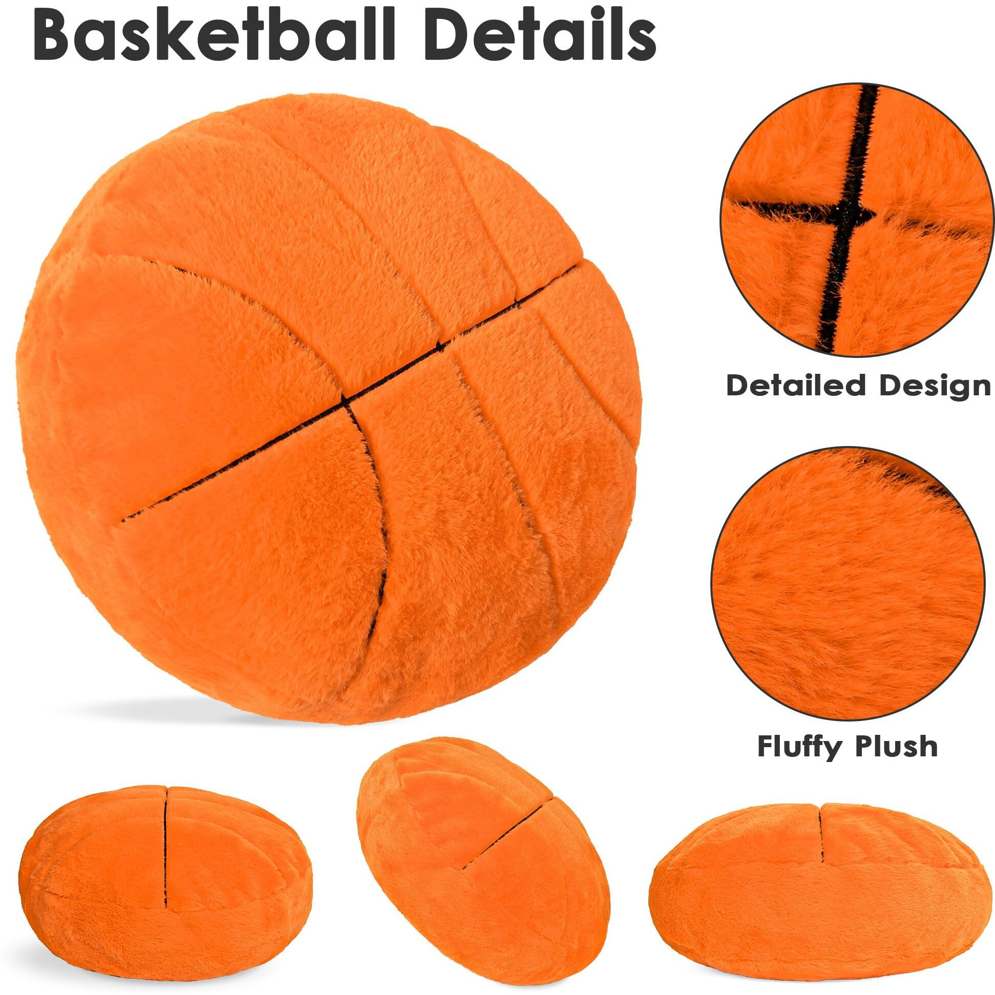 Wepop 18In Fluffy Basketball Plush Pillow, Soft Basketball Pillows, Sports Ball Plush Pillow Stuffed Toy Room Decoration And Gifts For Kids, Boys, Girls, Basketball Fans