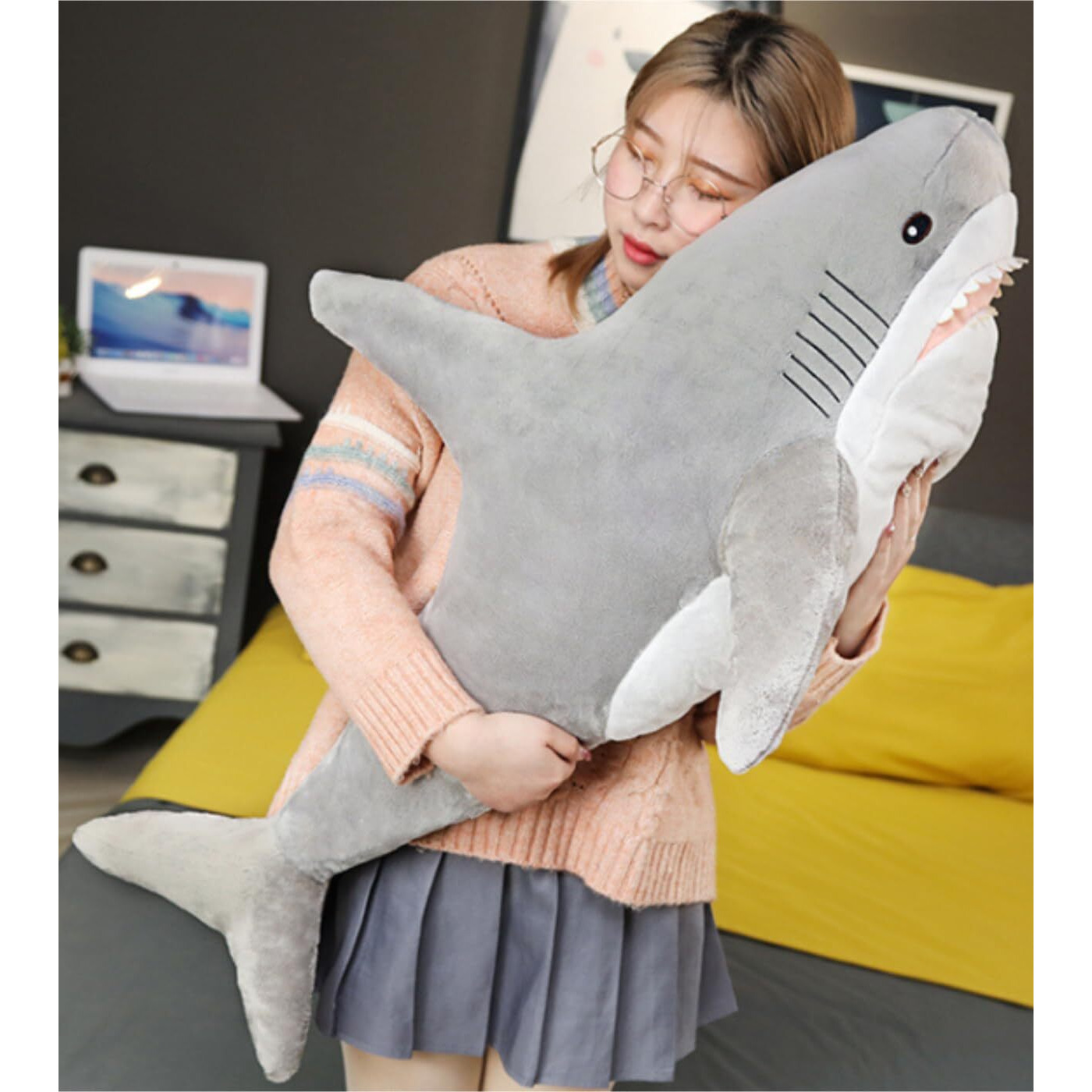 Ophrbu Plush Shark Toy Pillow, Shark Plushies Pillow Large, Comfortable Sleep Pillow Back Cushion, Kids Room Decoration, Bedtime Gift For Boys And Girls. 1 Piece (31.5Inch, Grey)