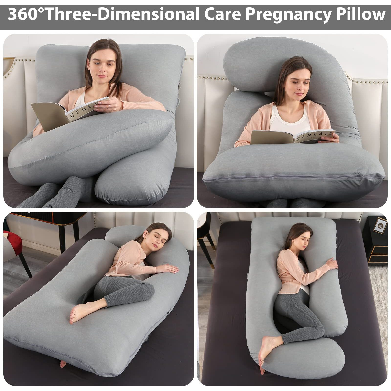 Elover Pregnancy Pillows,U-Shape Full Body Pillow Cooling Cover Dark Grey Pregnancy Pillows For Sleeping Body For Adults,Maternity Pillow (Cooling Material,Haze Grey)