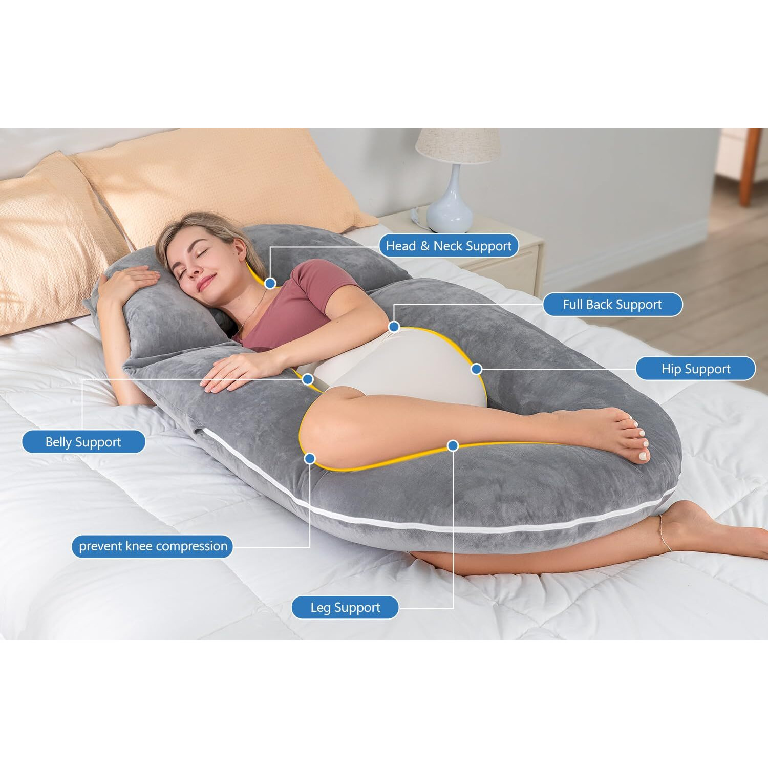 Insen Pregnancy Pillows, Detachable Body Pillow For Sleeping, Nurse & Relax, Multi-Use Pregnancy Pillows For Pregnant Women, Grey