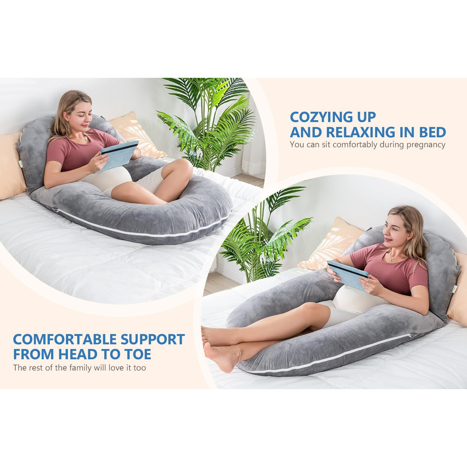 Insen Pregnancy Pillows, Detachable Body Pillow For Sleeping, Nurse & Relax, Multi-Use Pregnancy Pillows For Pregnant Women, Grey