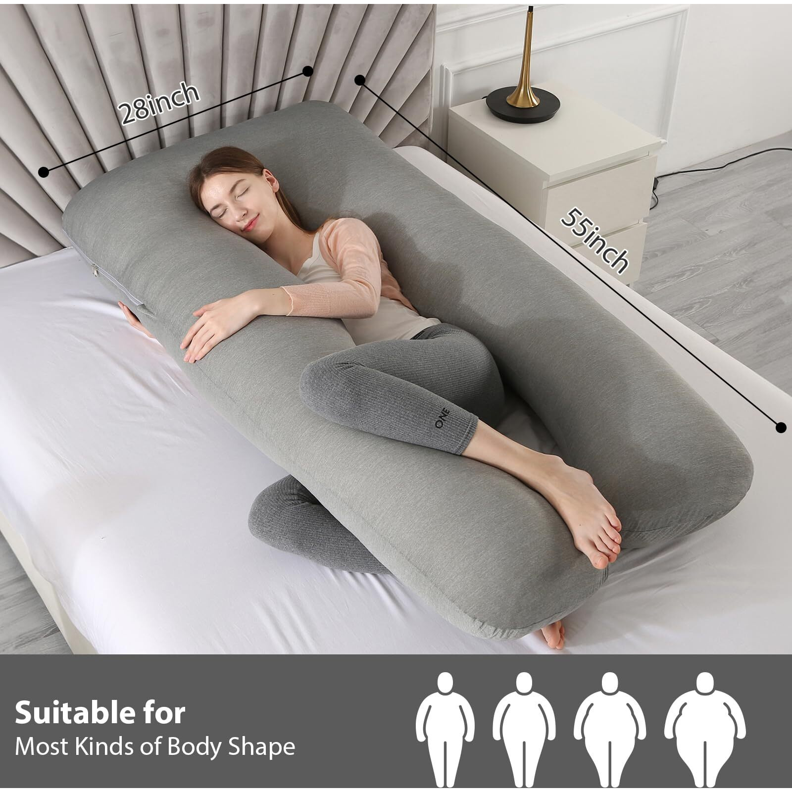 Amagoing Pregnancy Pillows With Cooling Cover, U-Shape Full Body Pillow For Sleeping, Support For Back, Legs, Belly, Hips For Pregnant Women, Maternity Pillow For Adults, Dark Grey Cooling