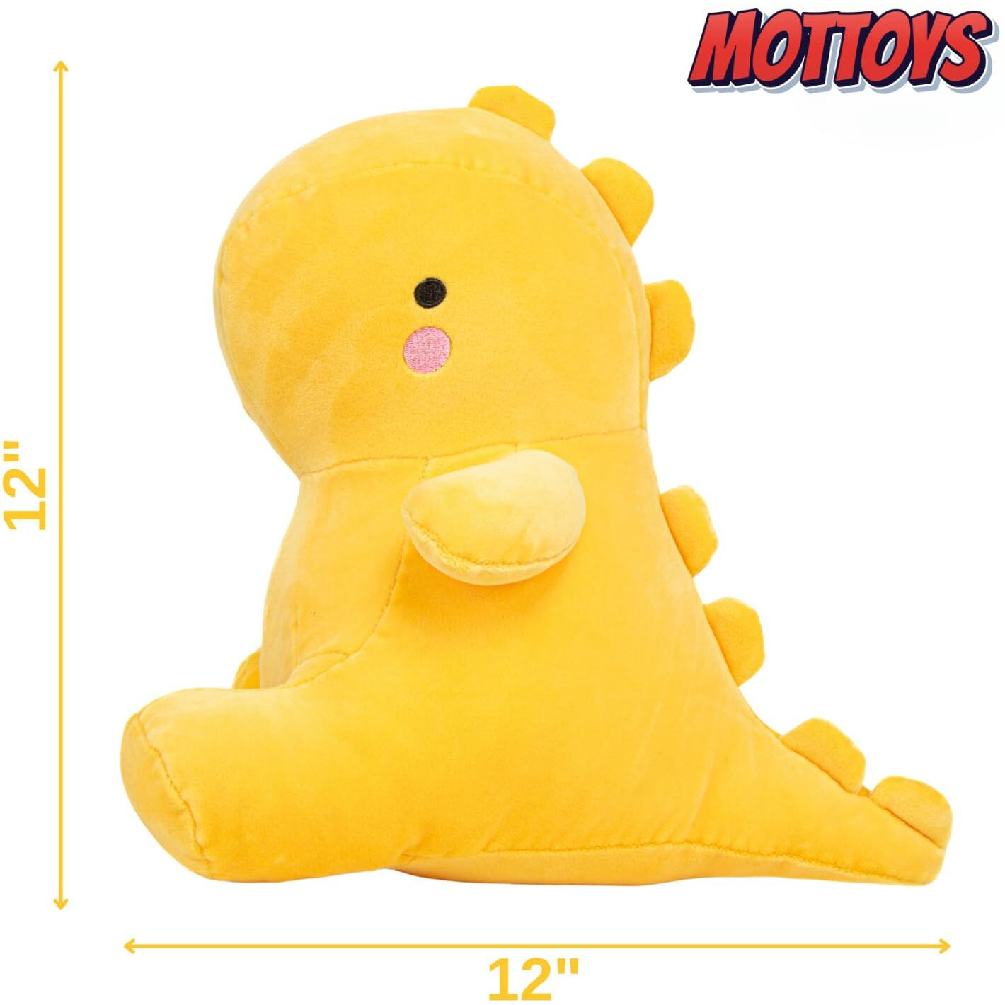 Mottoys Dinosaur Plush Toys - 12"" Stuffed Plushies - Soft Pillow For Home Decorations - Hugging Figures For Boys And Girls - Cute Animal Toys For Fans - Ideal Sleep And Play Companion (Yellow)