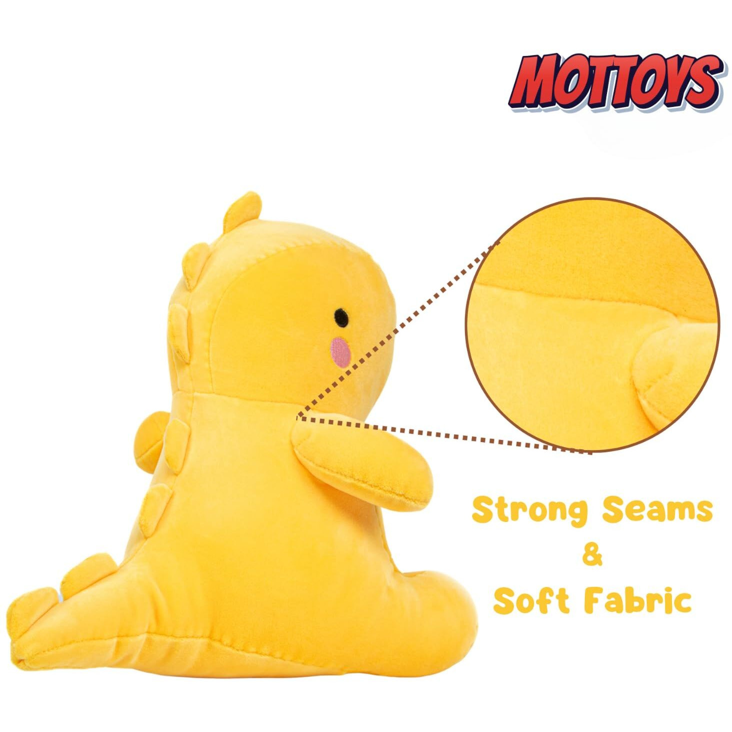 Mottoys Dinosaur Plush Toys - 12"" Stuffed Plushies - Soft Pillow For Home Decorations - Hugging Figures For Boys And Girls - Cute Animal Toys For Fans - Ideal Sleep And Play Companion (Yellow)