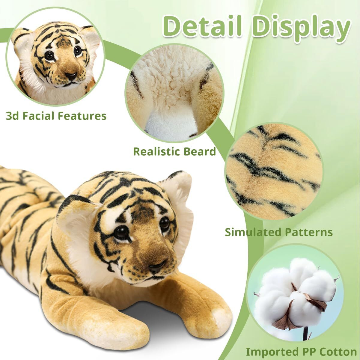 Vyusit Tiger Stuffed Animal Large Stuffed Tiger Plush Jungle Stuffed Animal Soft Baby Plush Tiger Stuffy Simulation Cute Plushie Toys Birthday Gifts For Kids Boys 16""